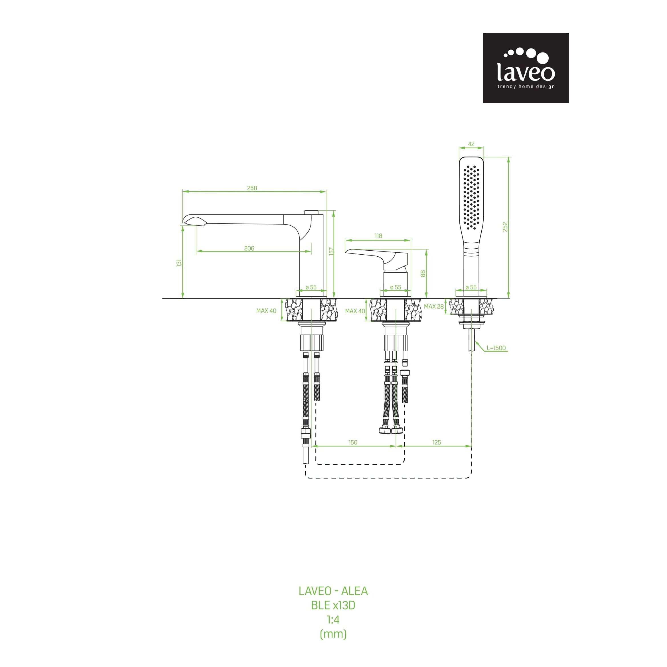 Bateria wannowa stojąca 3-otworowa Laveo Alea chrom