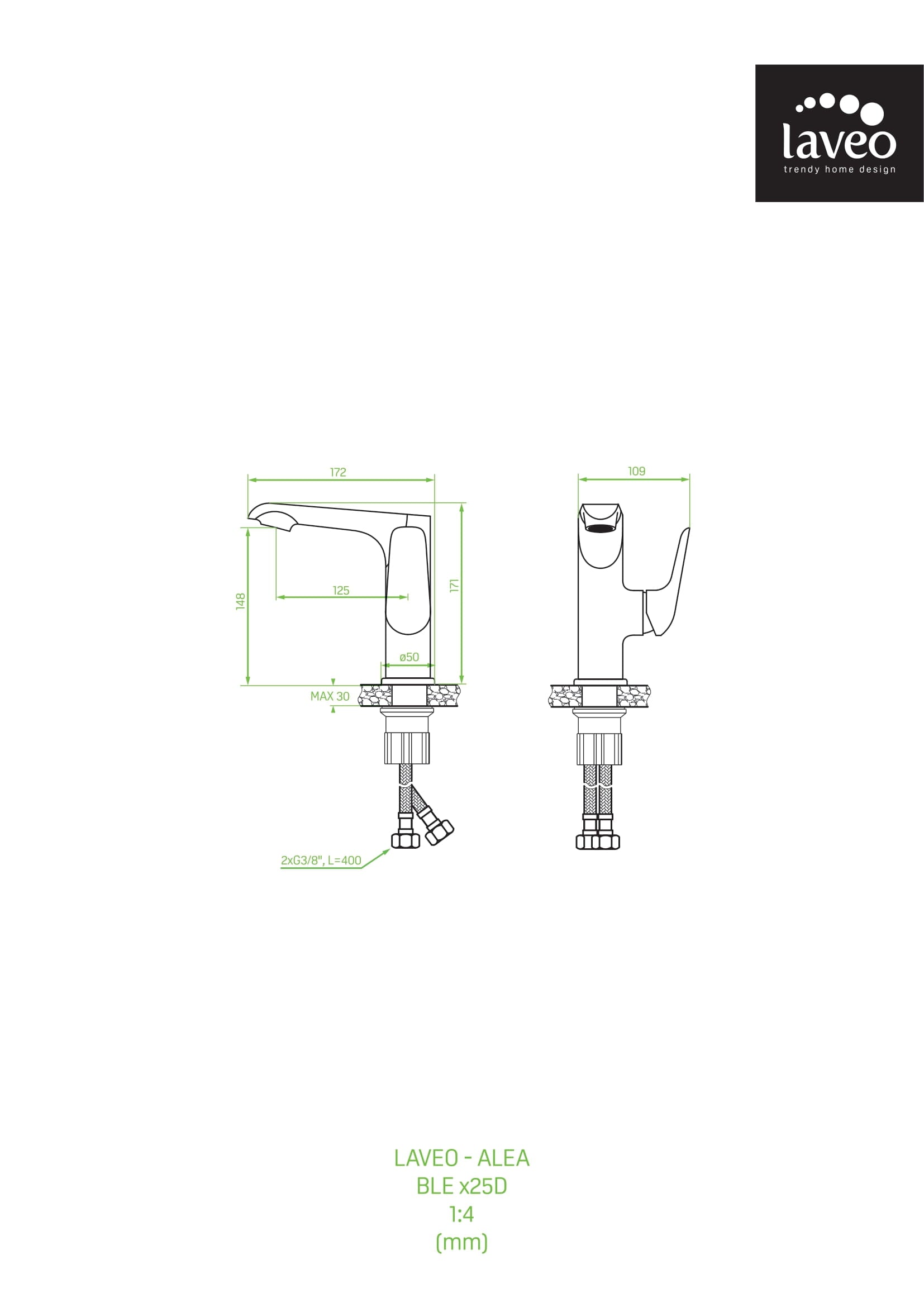 Bateria umywalkowa stojąca z wylewką L Laveo Alea
