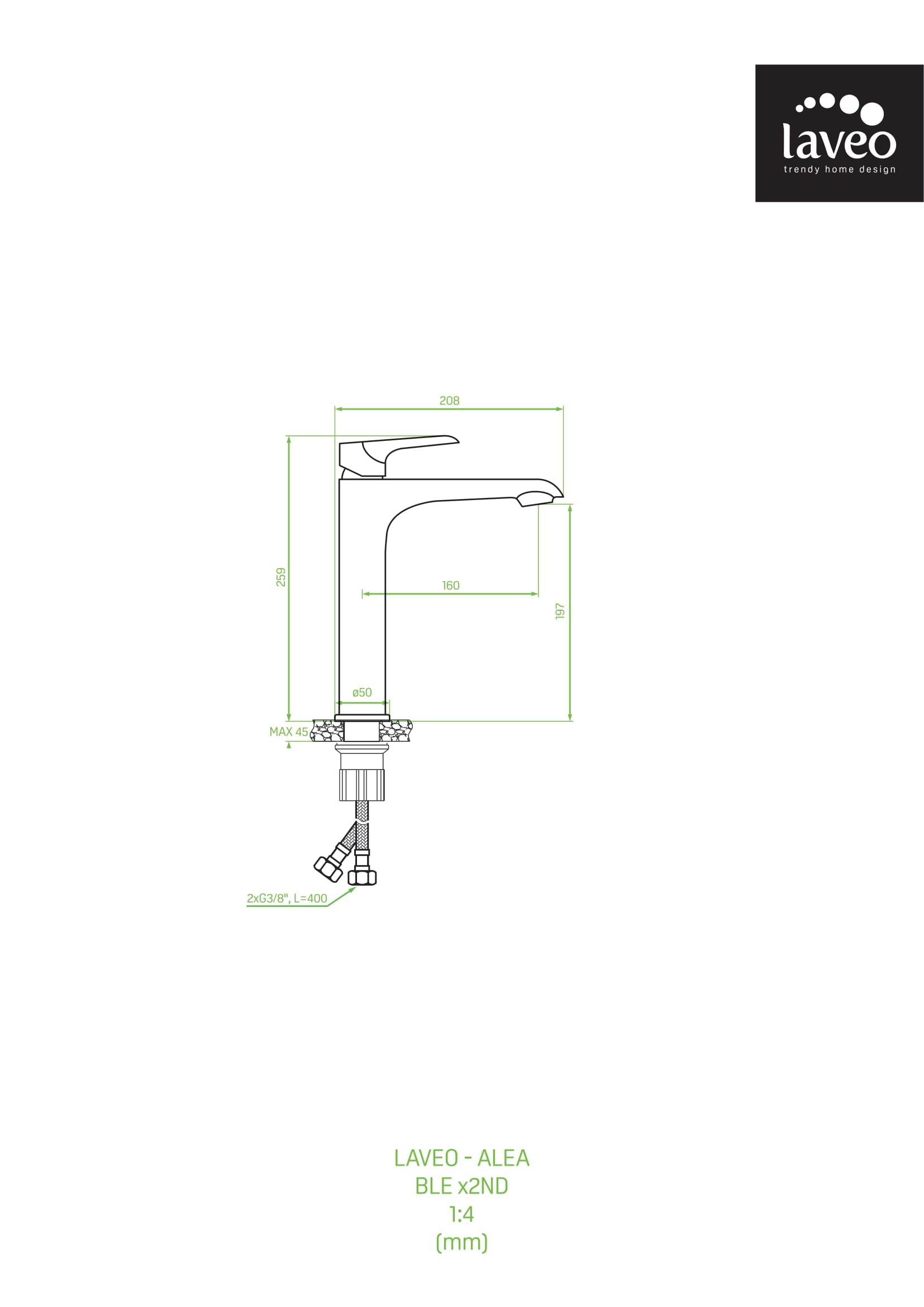 Bateria umywalkowa stojąca nablatowa Laveo Alea biały/chrom