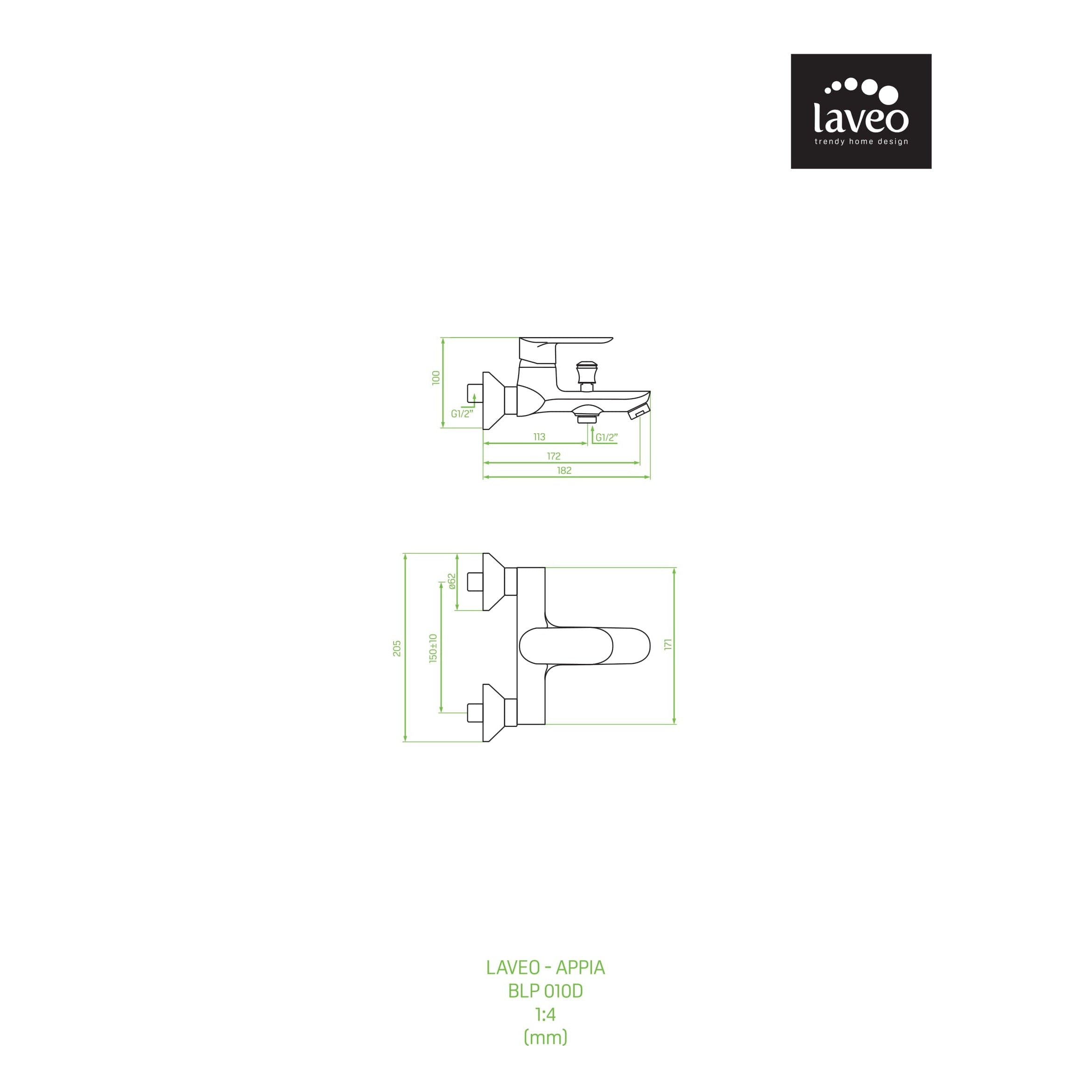 Bateria wannowa ścienna bez zestawu natryskowego Laveo Appia chrom