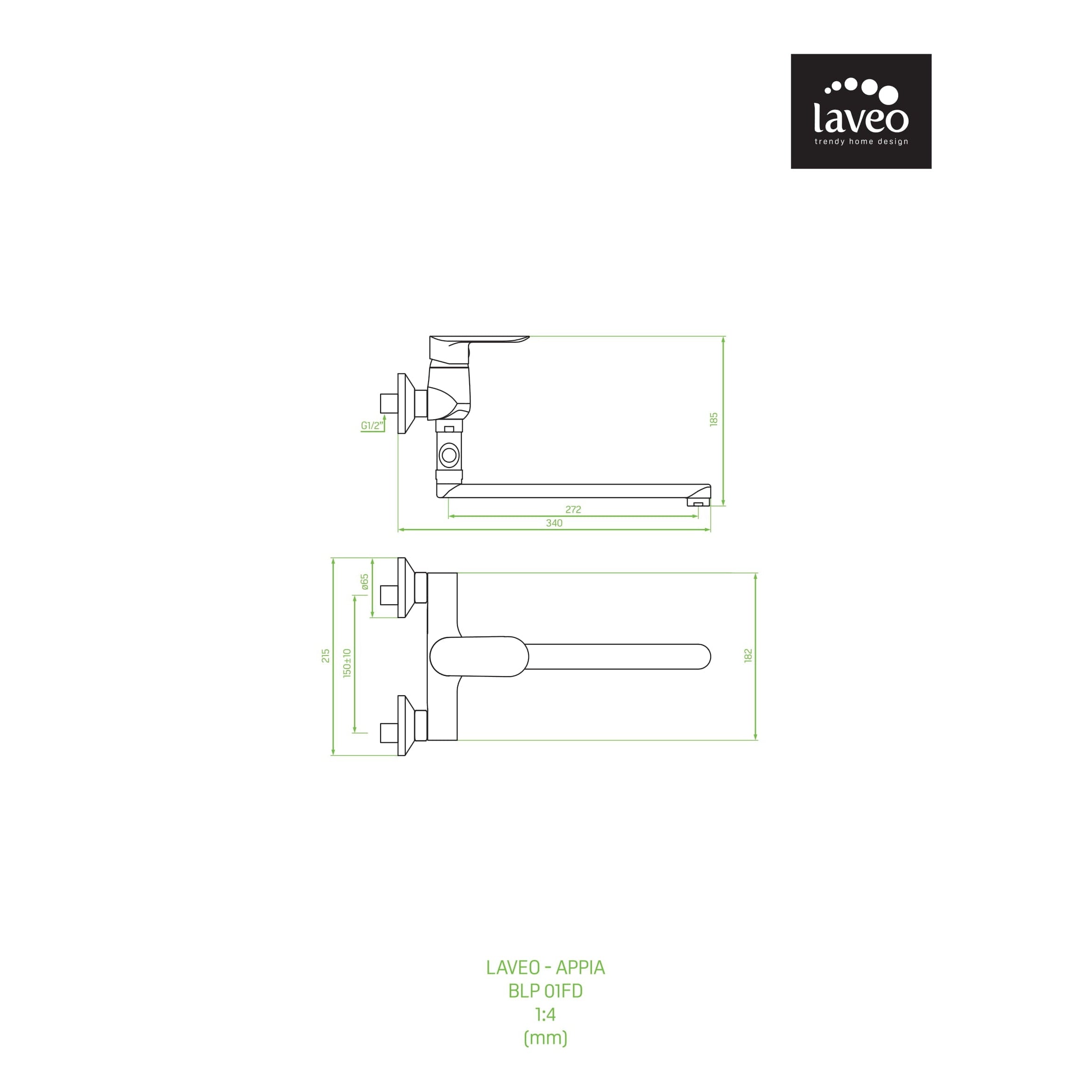 Bateria wannowa ścienna z ruchomą wylewką bez zestawu natryskowego Laveo Appia chrom