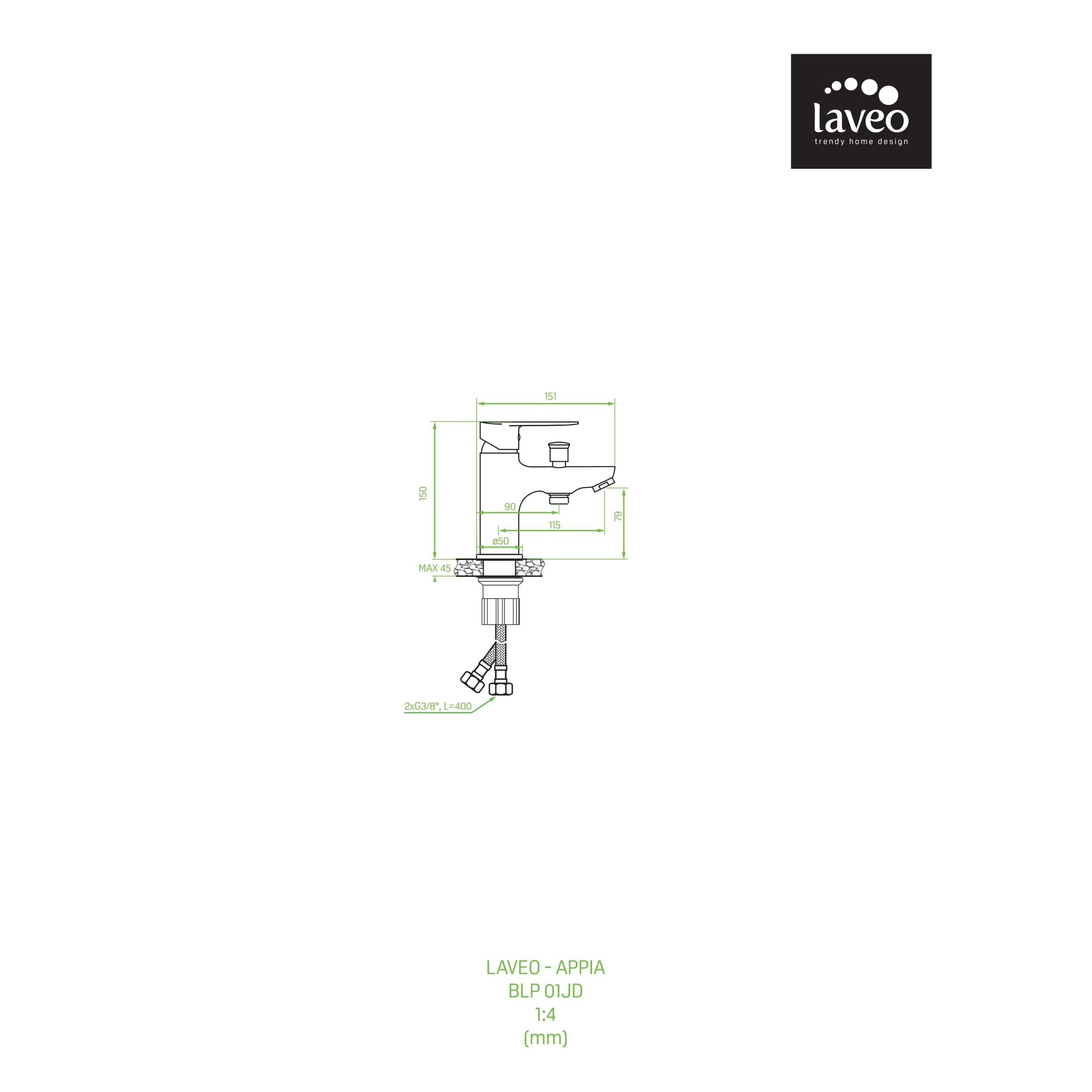 Bateria wannowa stojąca jednootworowa bez zestawu natryskowego Laveo Appia chrom