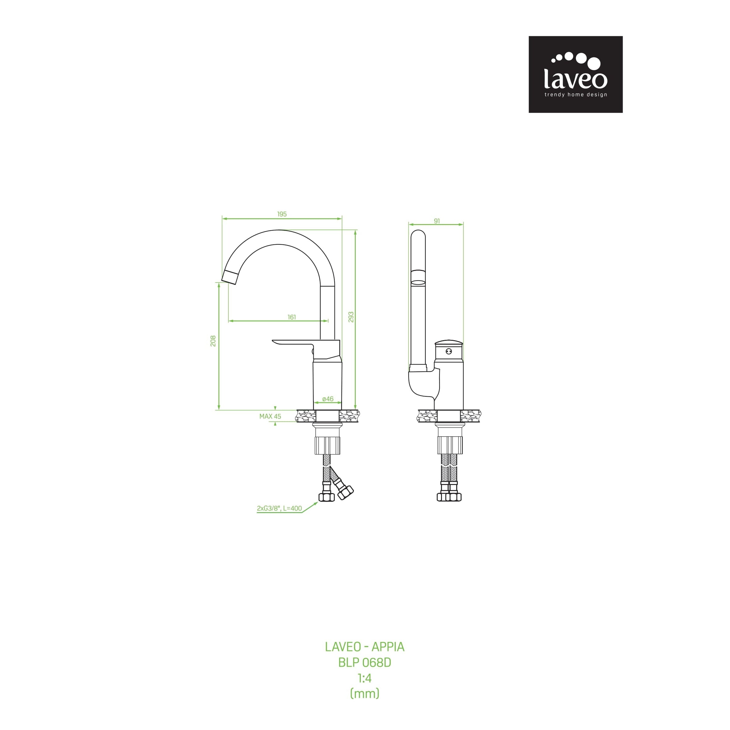 Bateria kuchenna stojąca z wylewką U Laveo Appia chrom