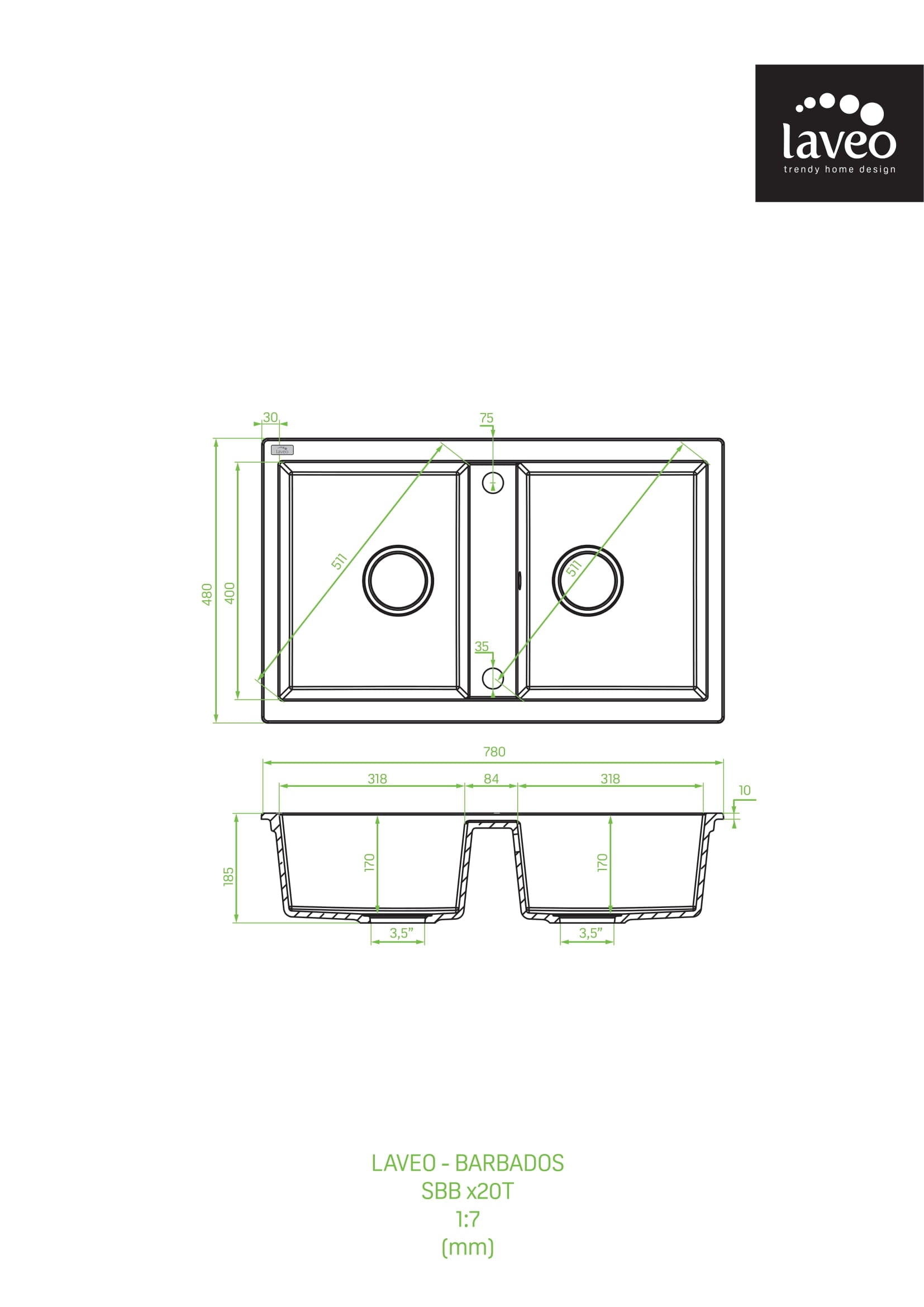 Zlewozmywak granitowy dwukomorowy Laveo Barbados