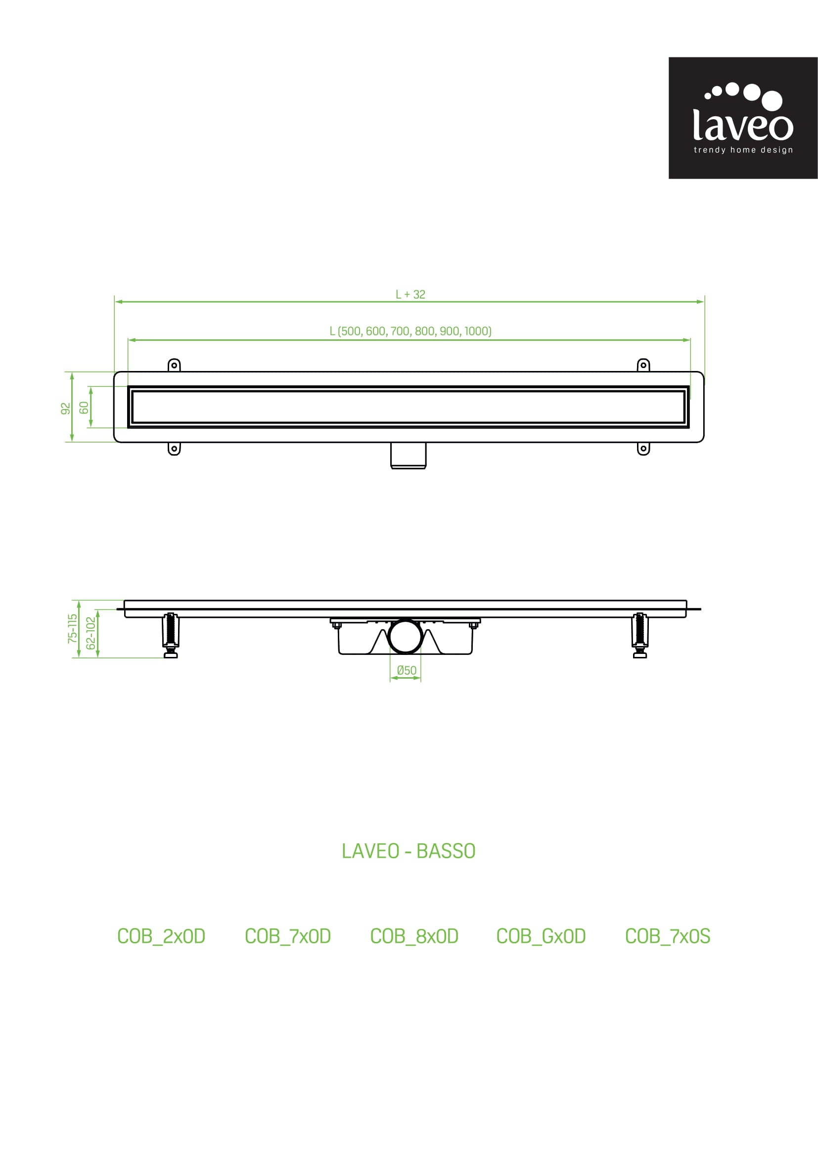Odpływ liniowy przyścienny 70 cm Laveo Basso