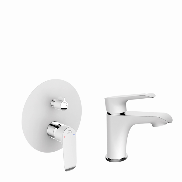 Bateria umywalkowa stojąca z wylewką L Laveo Alea biały/chrom