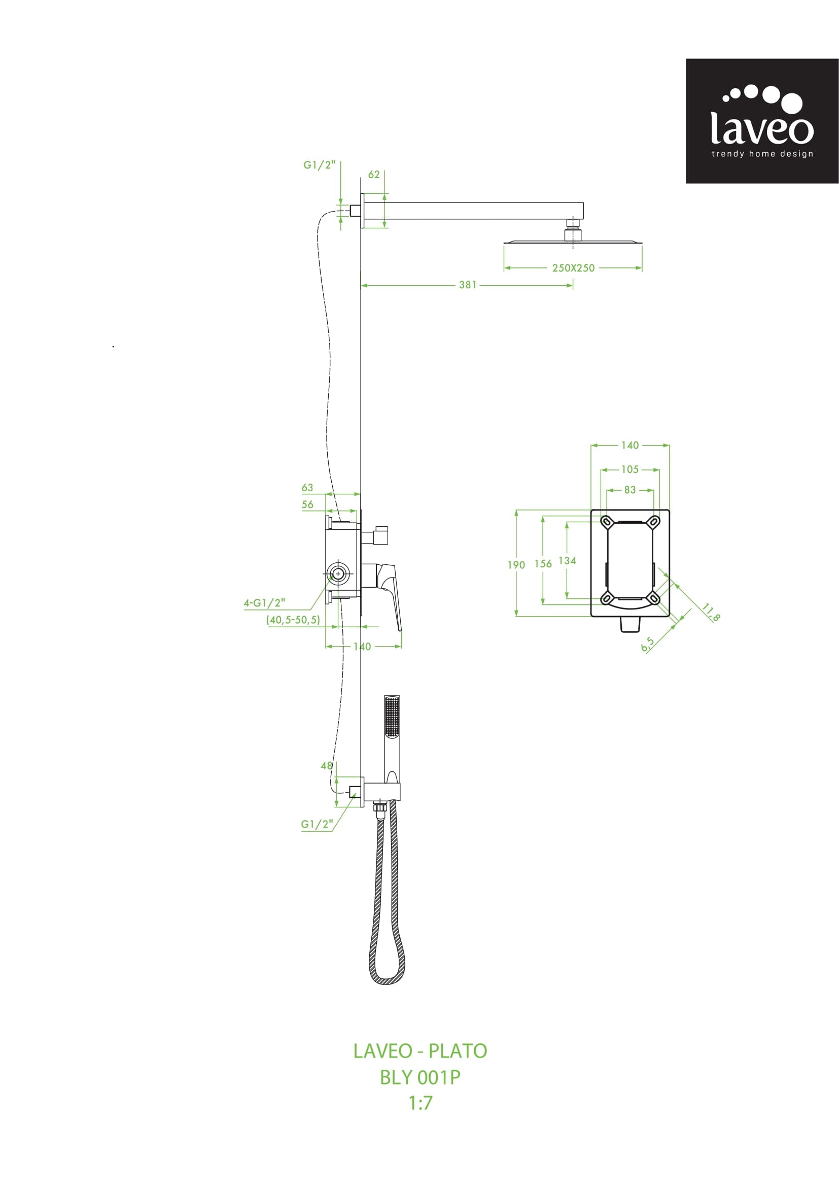 Bateria natryskowa podtynkowa z zestawem Laveo Plato chrom
