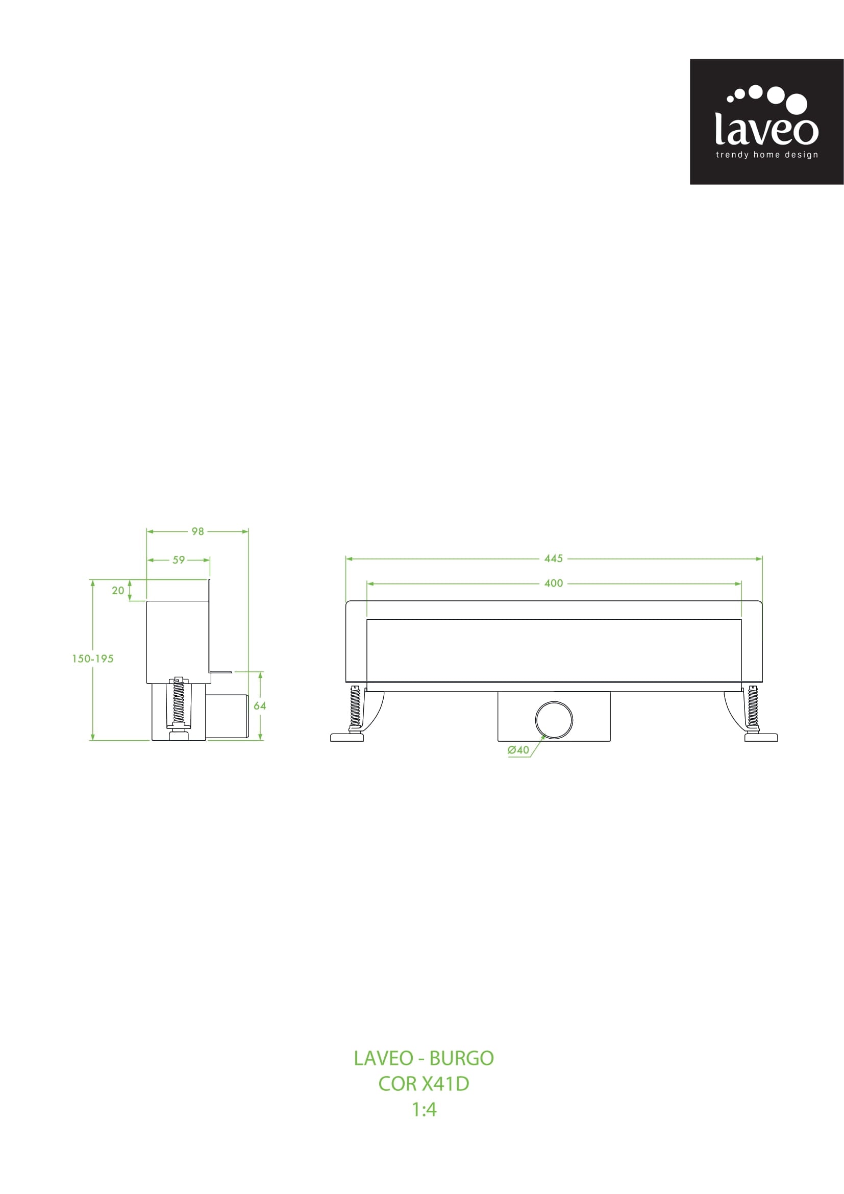 Odpływ ścienny 40 cm Laveo Burgo