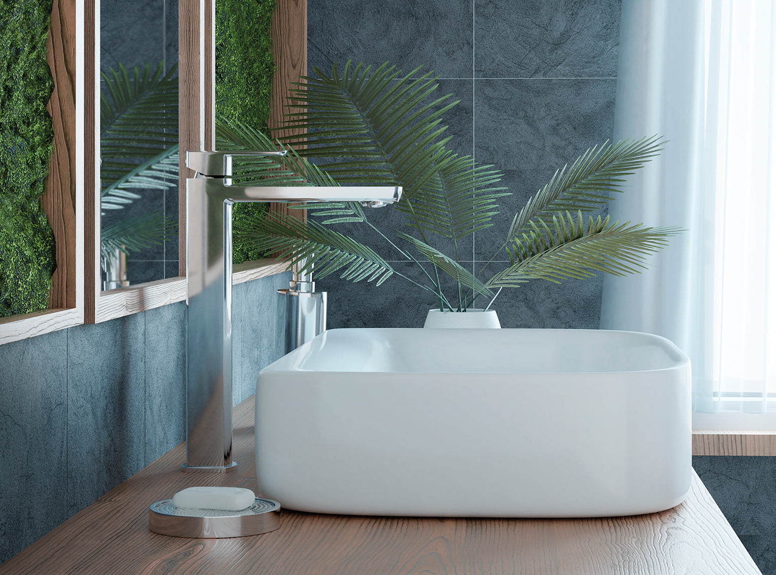 Bateria umywalkowa stojąca nablatowa Laveo Calla chrom