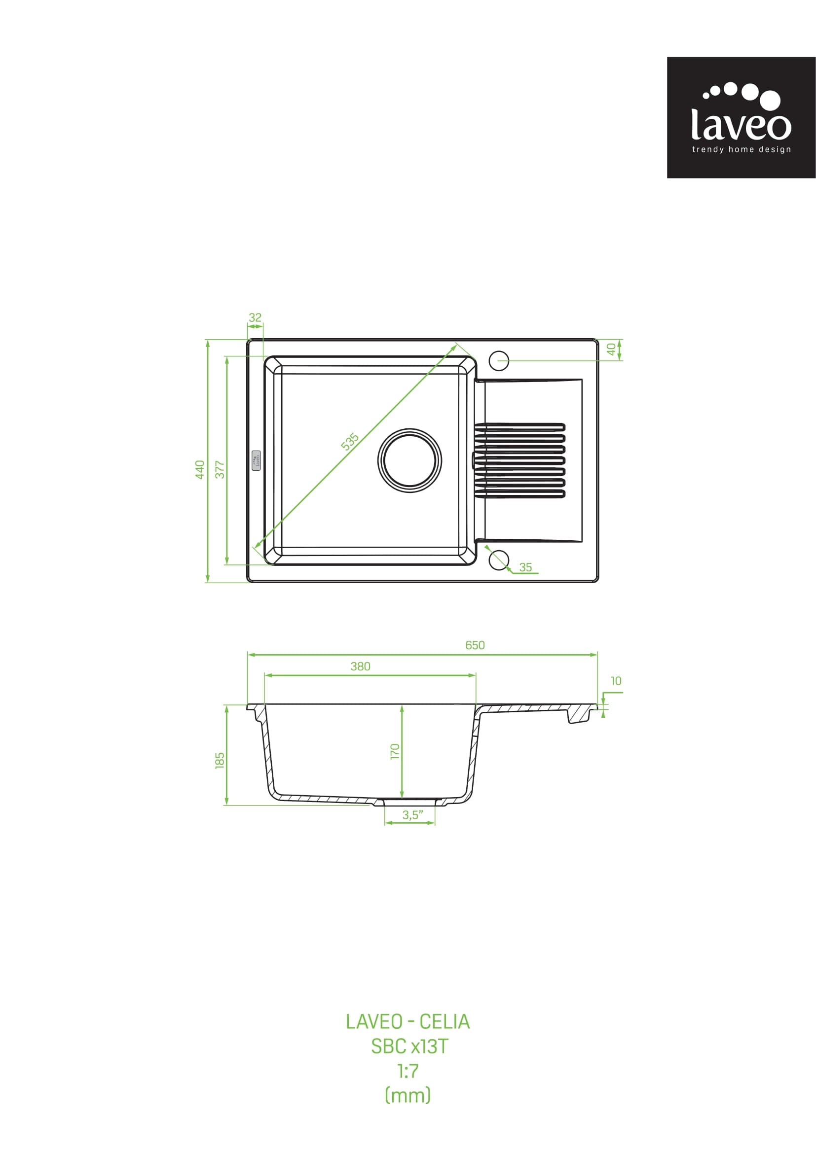 Zlewozmywak granitowy jednokomorowy z półociekaczem Laveo Celia