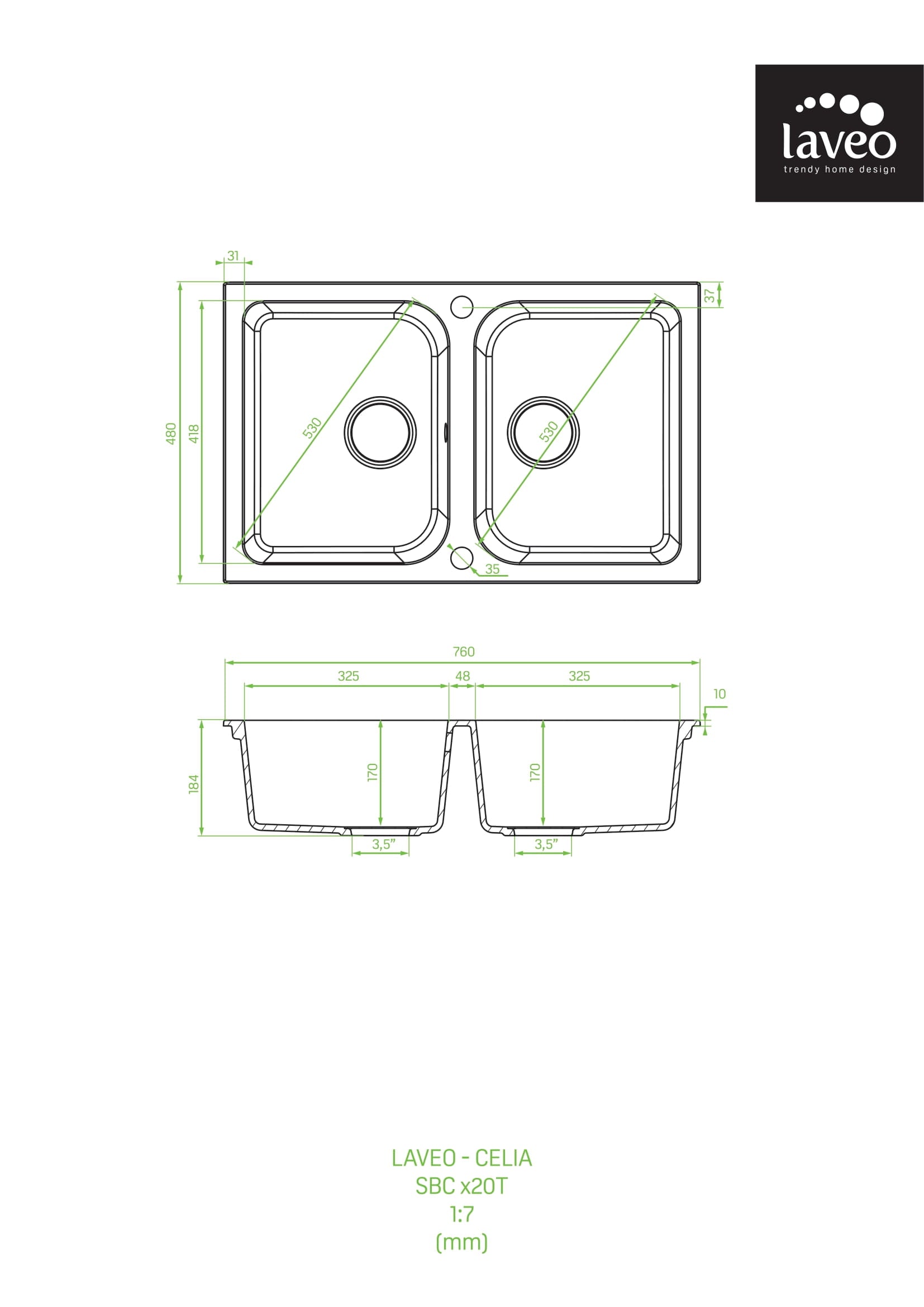 Zlewozmywak granitowy dwukomorowy Laveo Celia