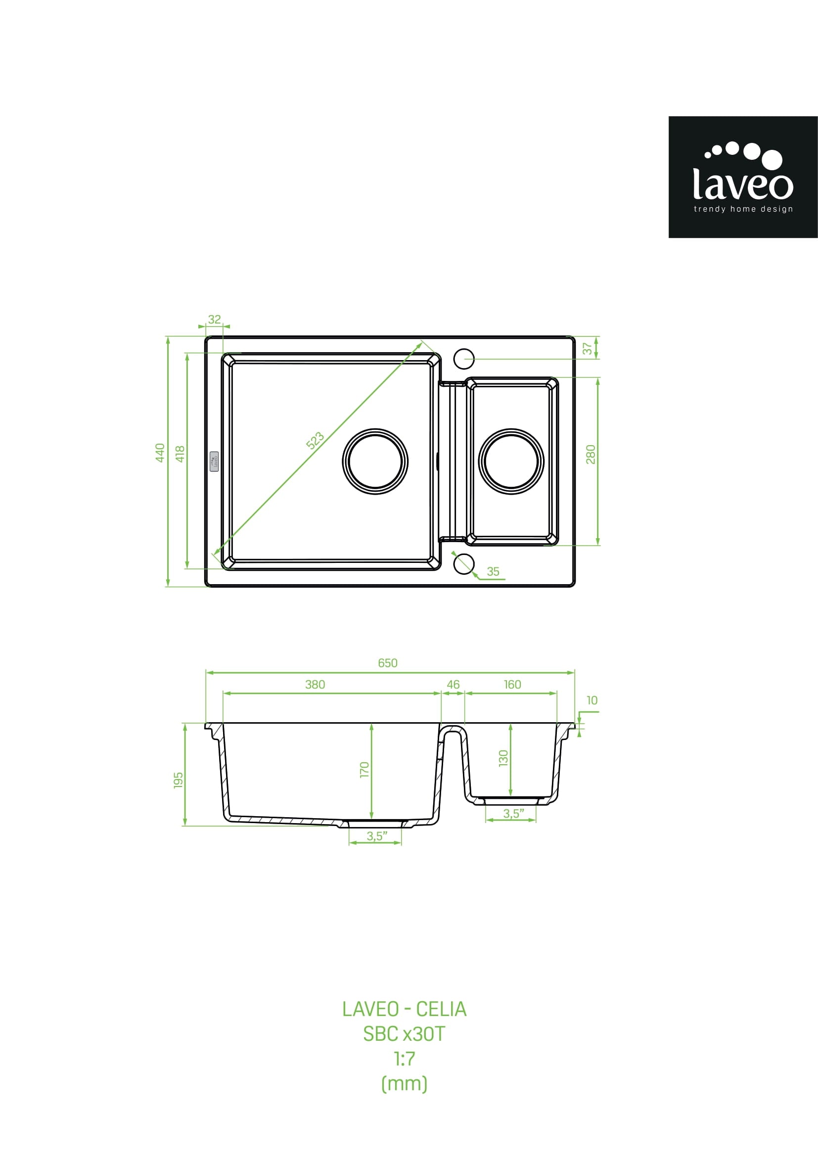 Zlewozmywak granitowy 1,5-komorowy Laveo Celia