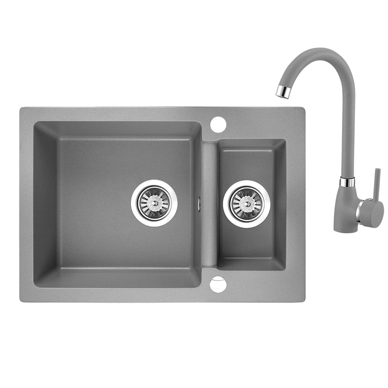 Celia - zlewozmywak 1,5-komorowy z baterią granitową z wylewką U