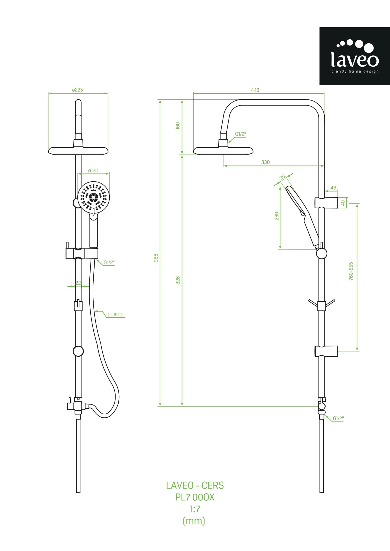 Kolumna natryskowa Laveo Cers chrom