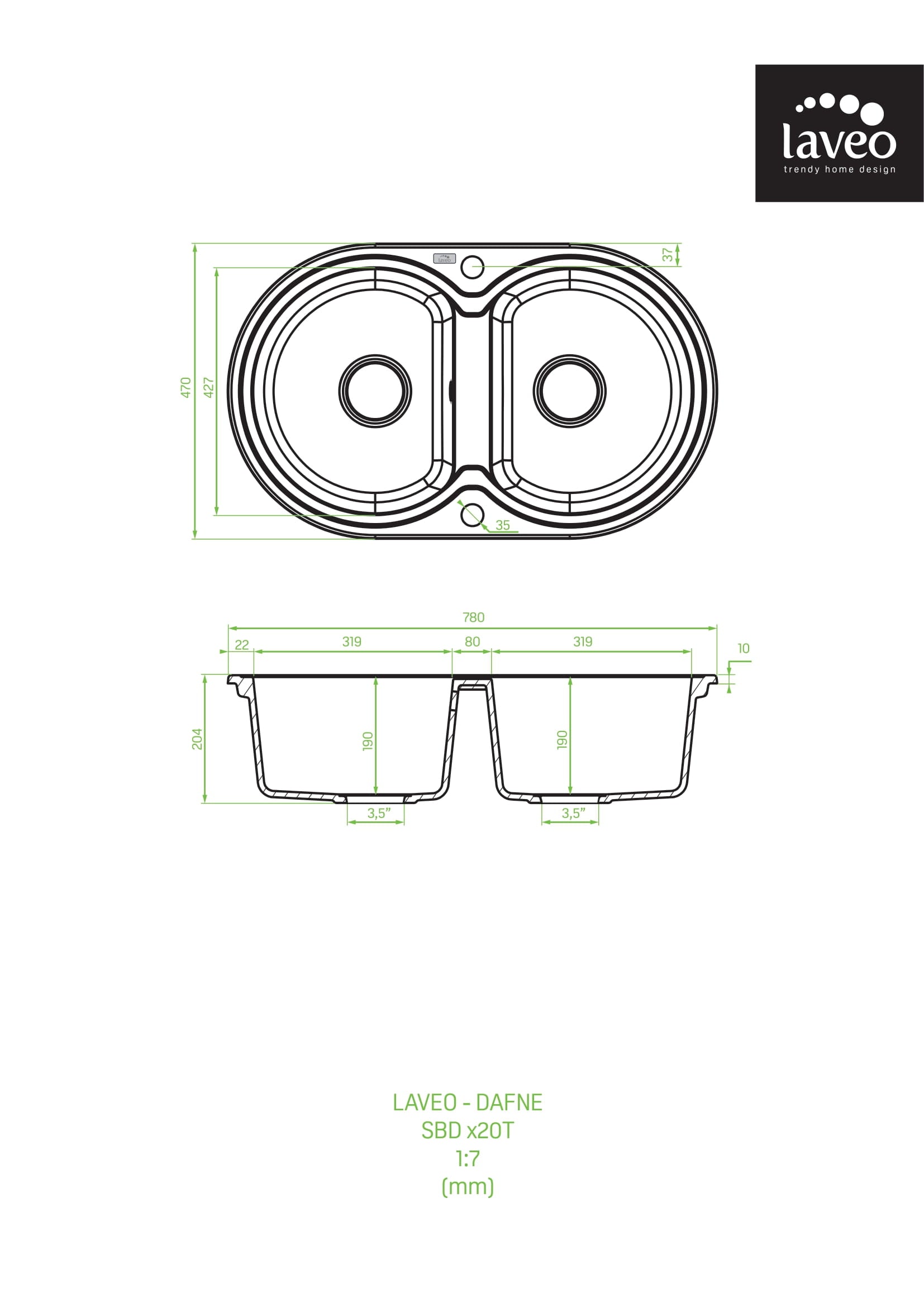 Zlewozmywak granitowy dwukomorowy Laveo Dafne