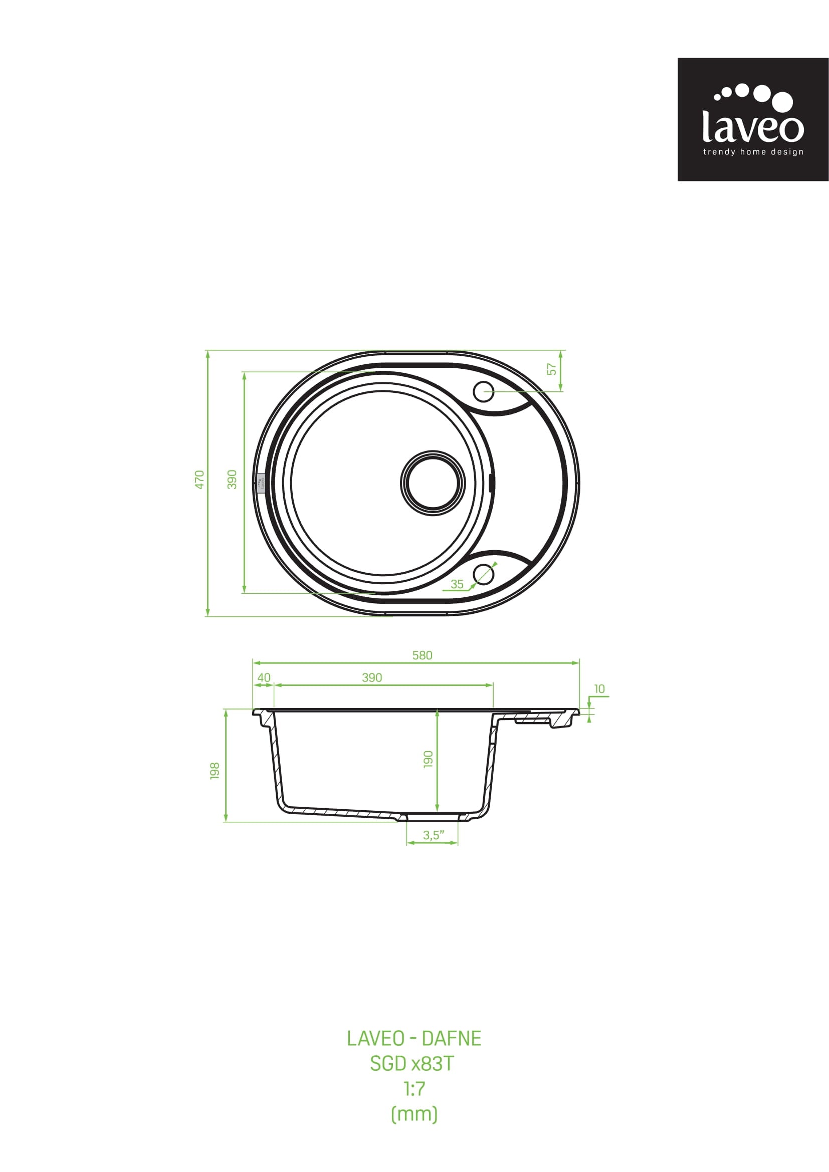 Zlewozmywak granitowy jednokomorowy z półociekaczem Laveo Dafne