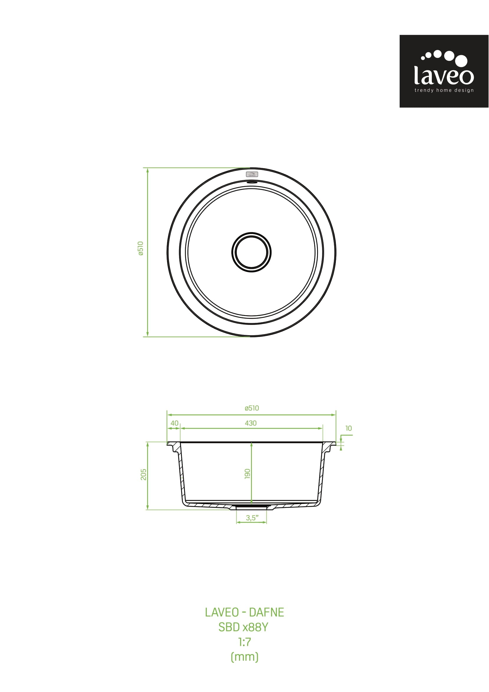 Zlewozmywak granitowy jednokomorowy Laveo Dafne