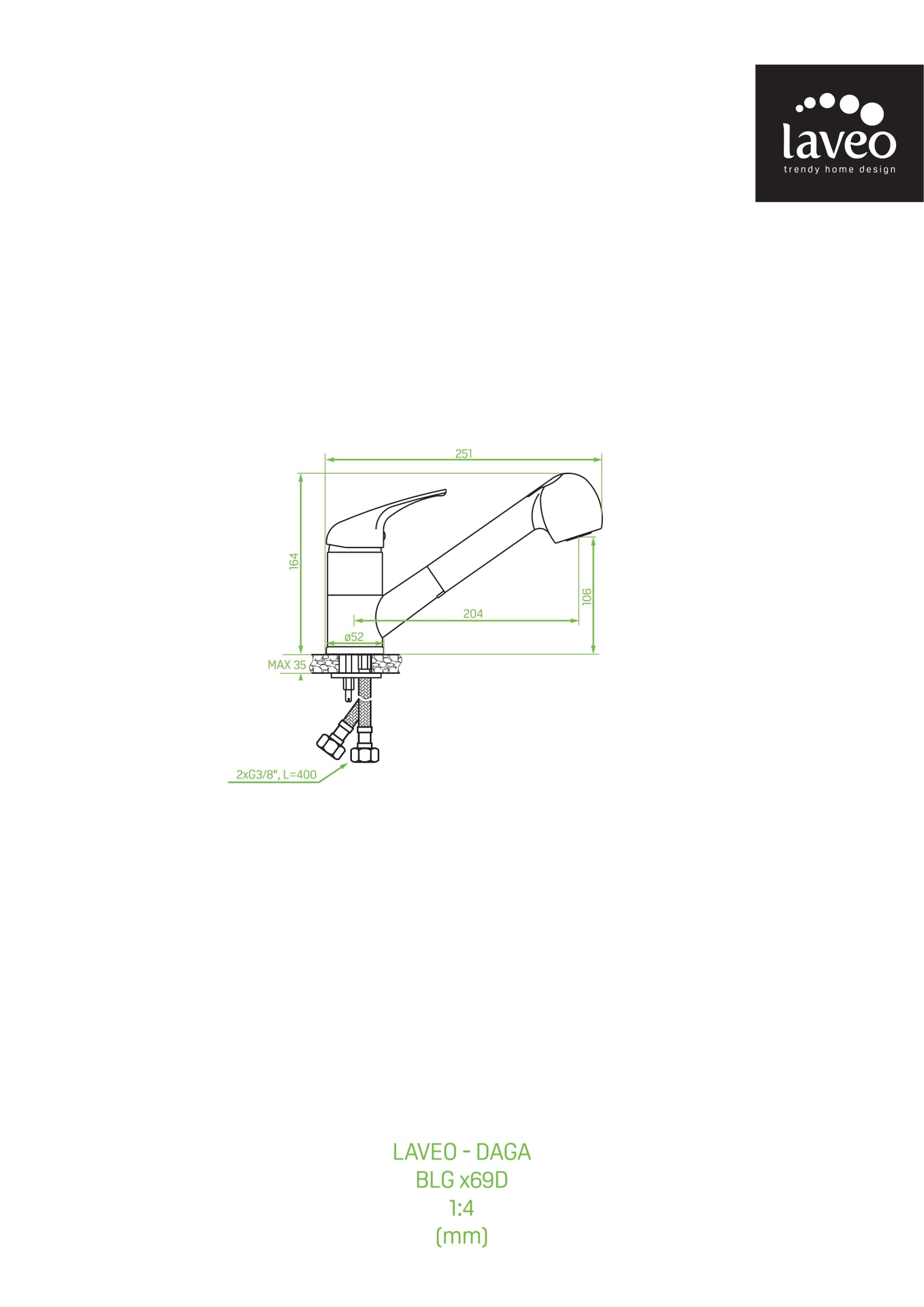 Bateria kuchenna stojąca z wyciąganą wylewką Laveo Daga