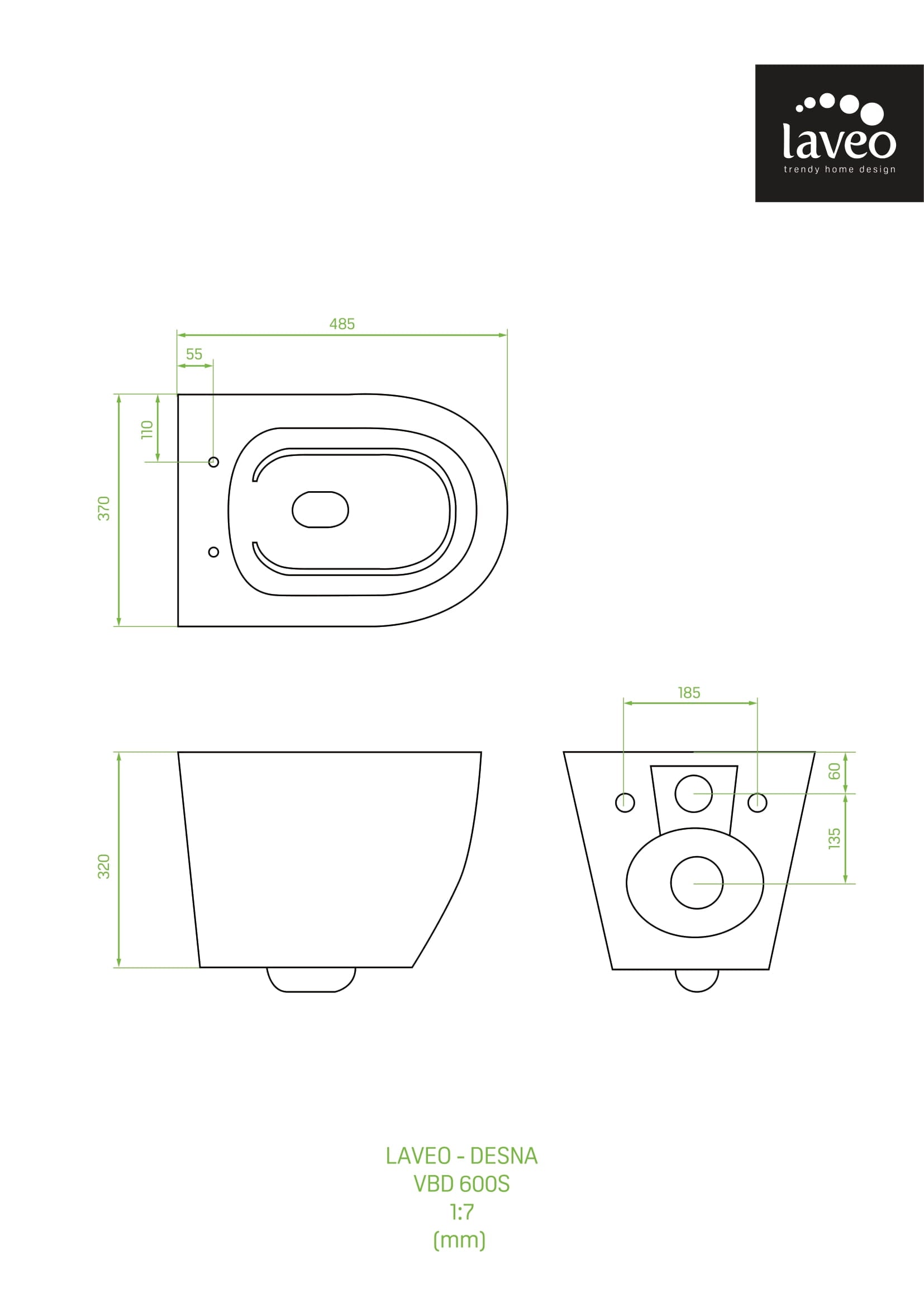 Miska toaletowa ustępowa wisząca bezkołnierzowa z deską Laveo Desna