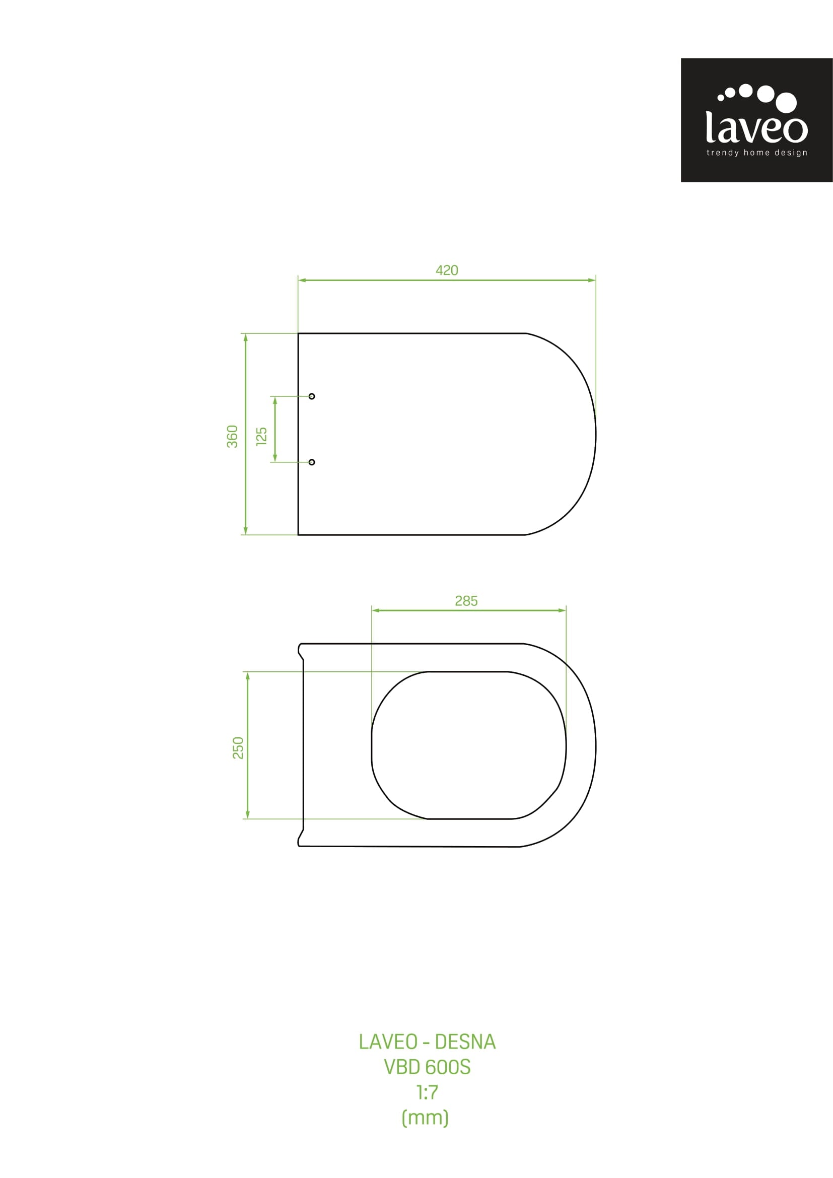 Miska toaletowa ustępowa wisząca bezkołnierzowa z deską Laveo Desna