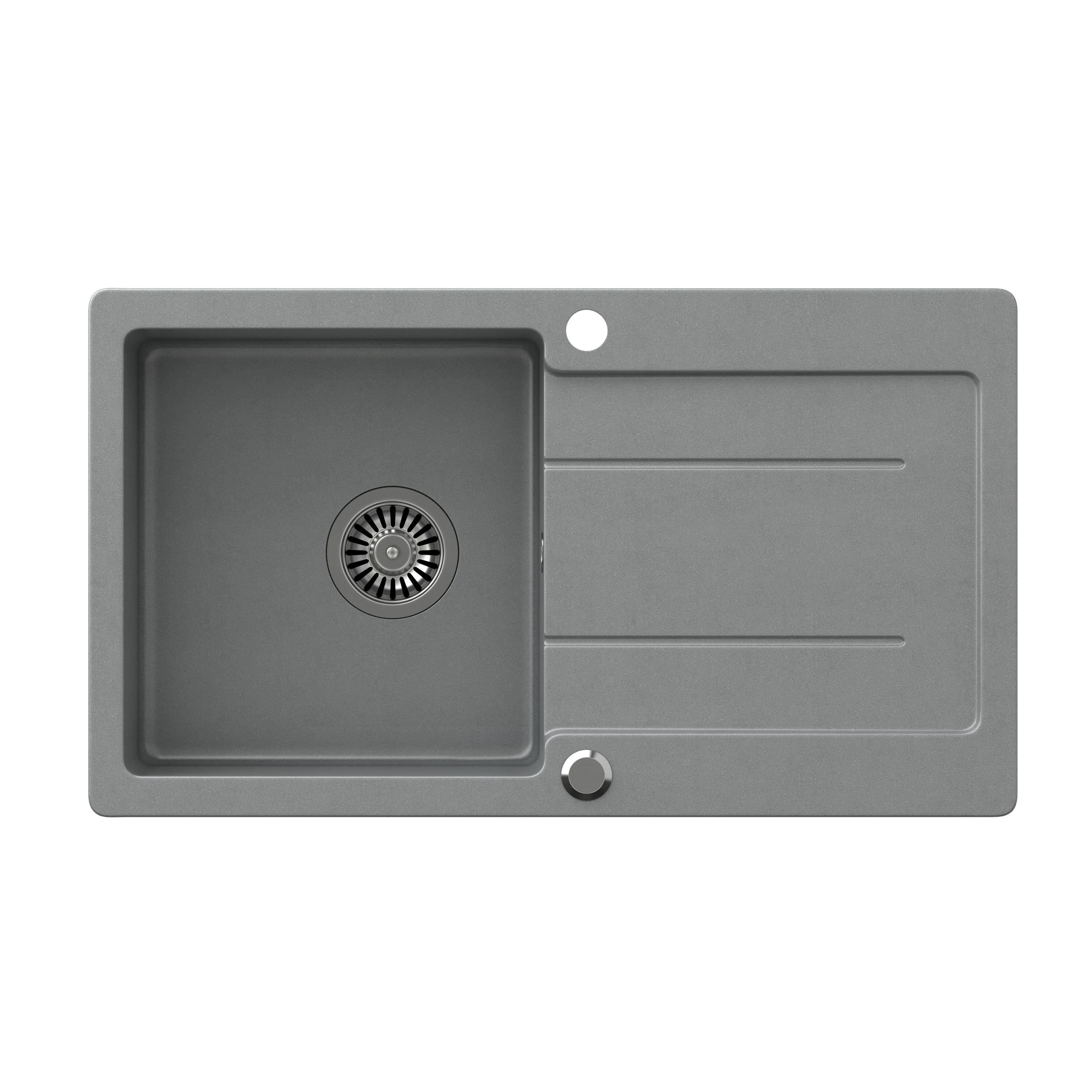 Zlewozmywak granitowy Steiner GEORGE 111 Steingran szary 1-komorowy z/o (77x44x18), z syfonem i zaślepką stal szlachetna HCQG7744SZK