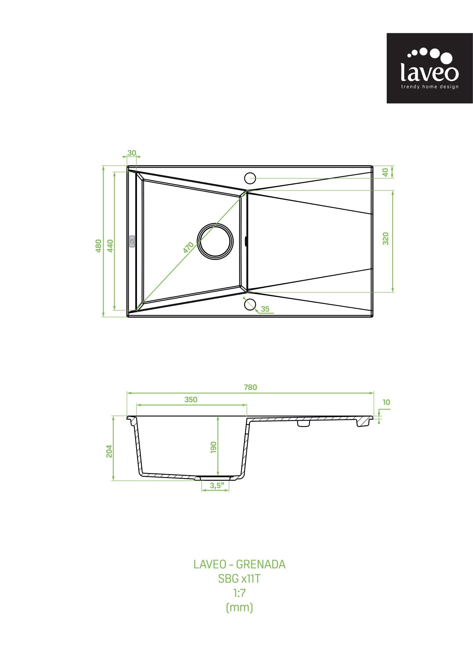 Zlewozmywak granitowy jednokomorowy z ociekaczem Laveo Grenada