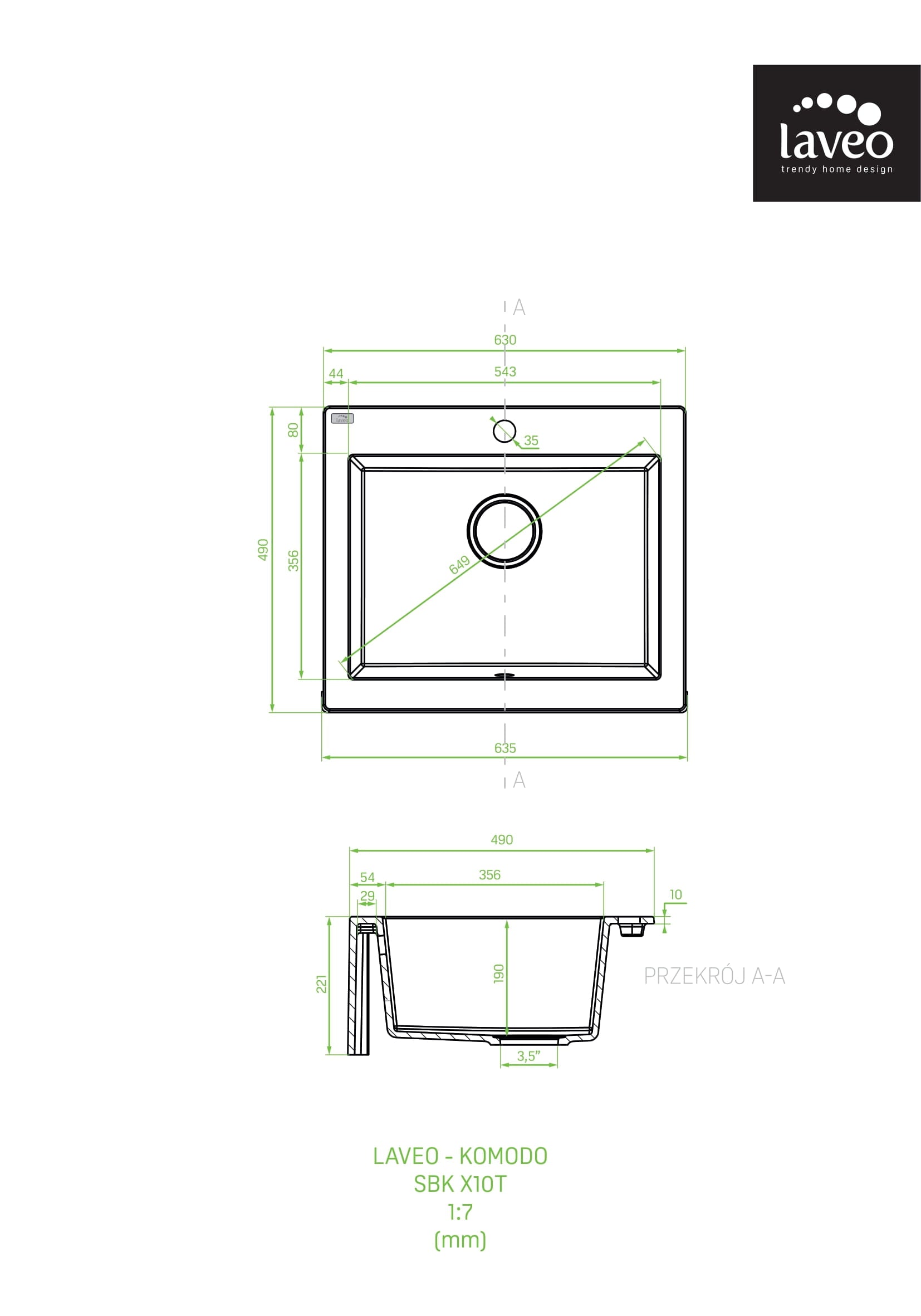 Zlewozmywak farmerski granitowy jednokomorowy Laveo Komodo 63 cm
