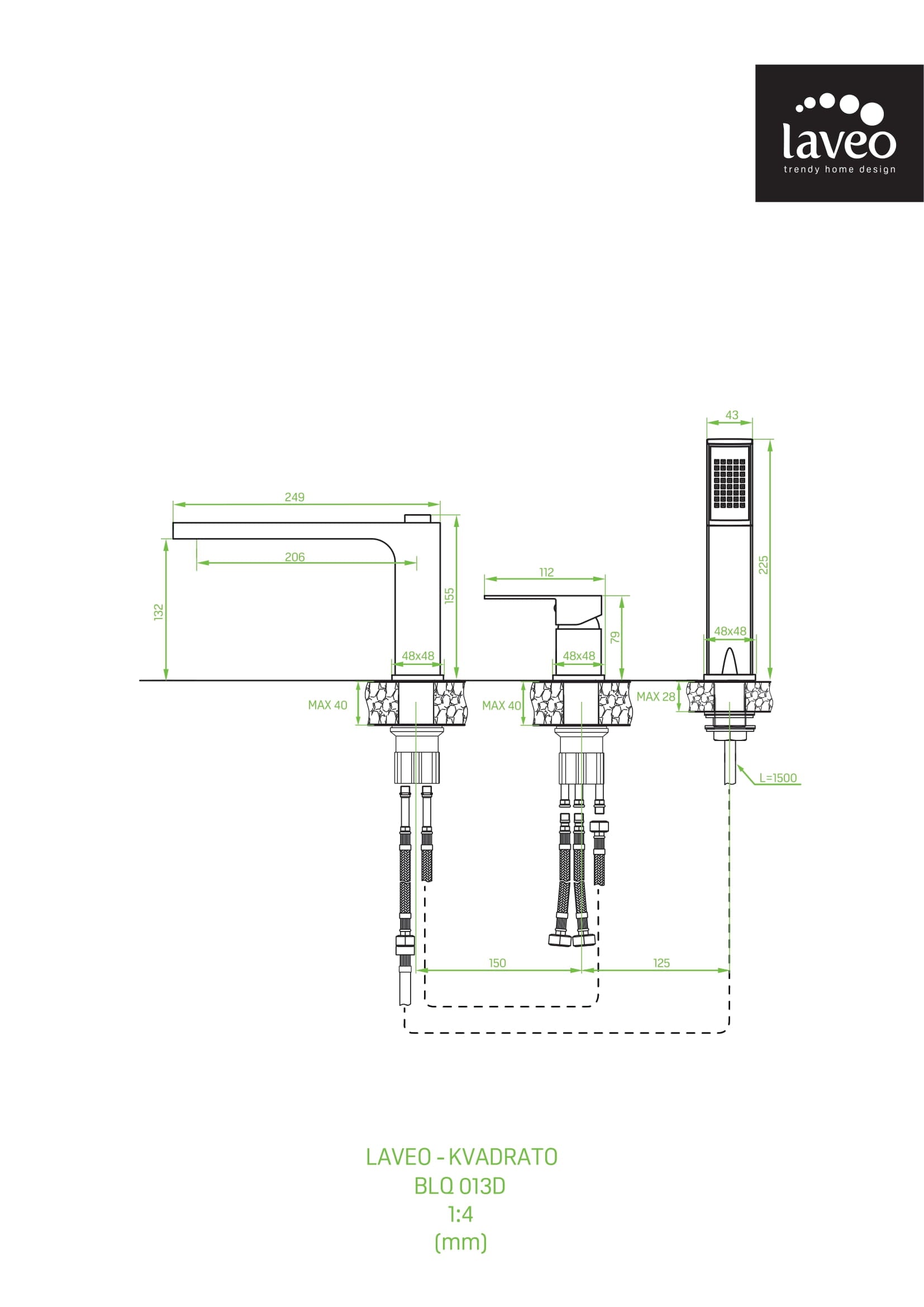 Bateria wannowa stojąca 3-otworowa Laveo Kvadrato
