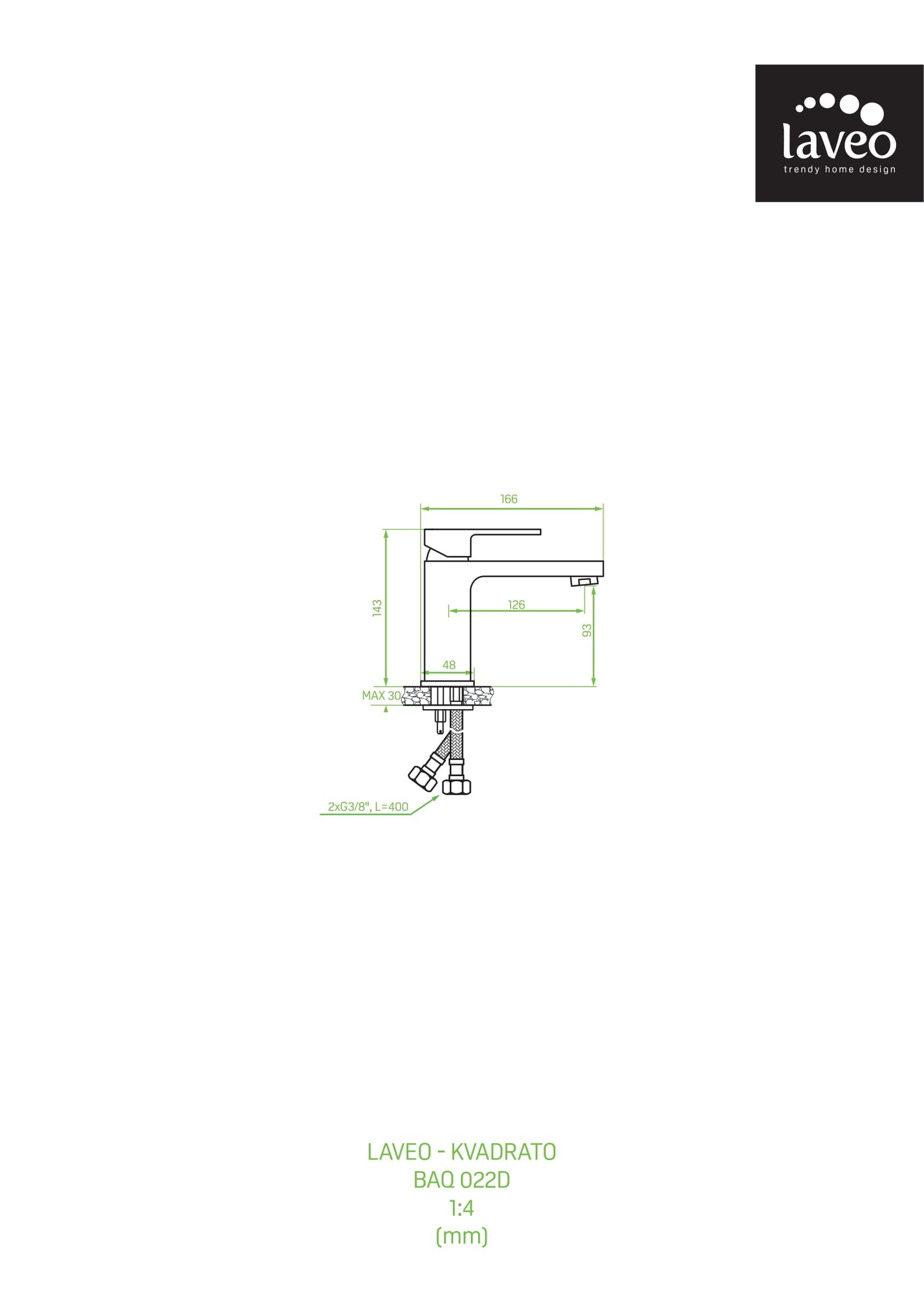 Bateria umywalkowa stojąca Laveo Kvadrato