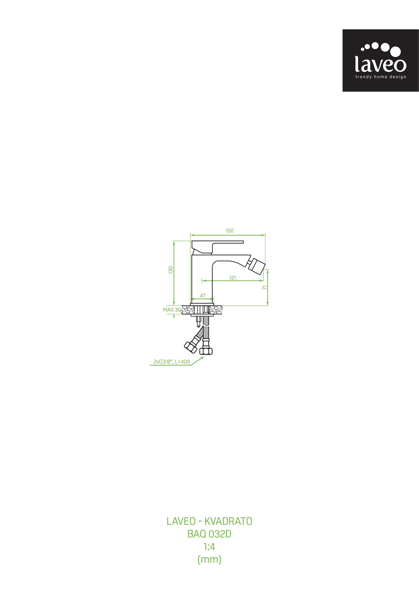 Bateria bidetowa stojąca z korkiem Laveo Kvadrato