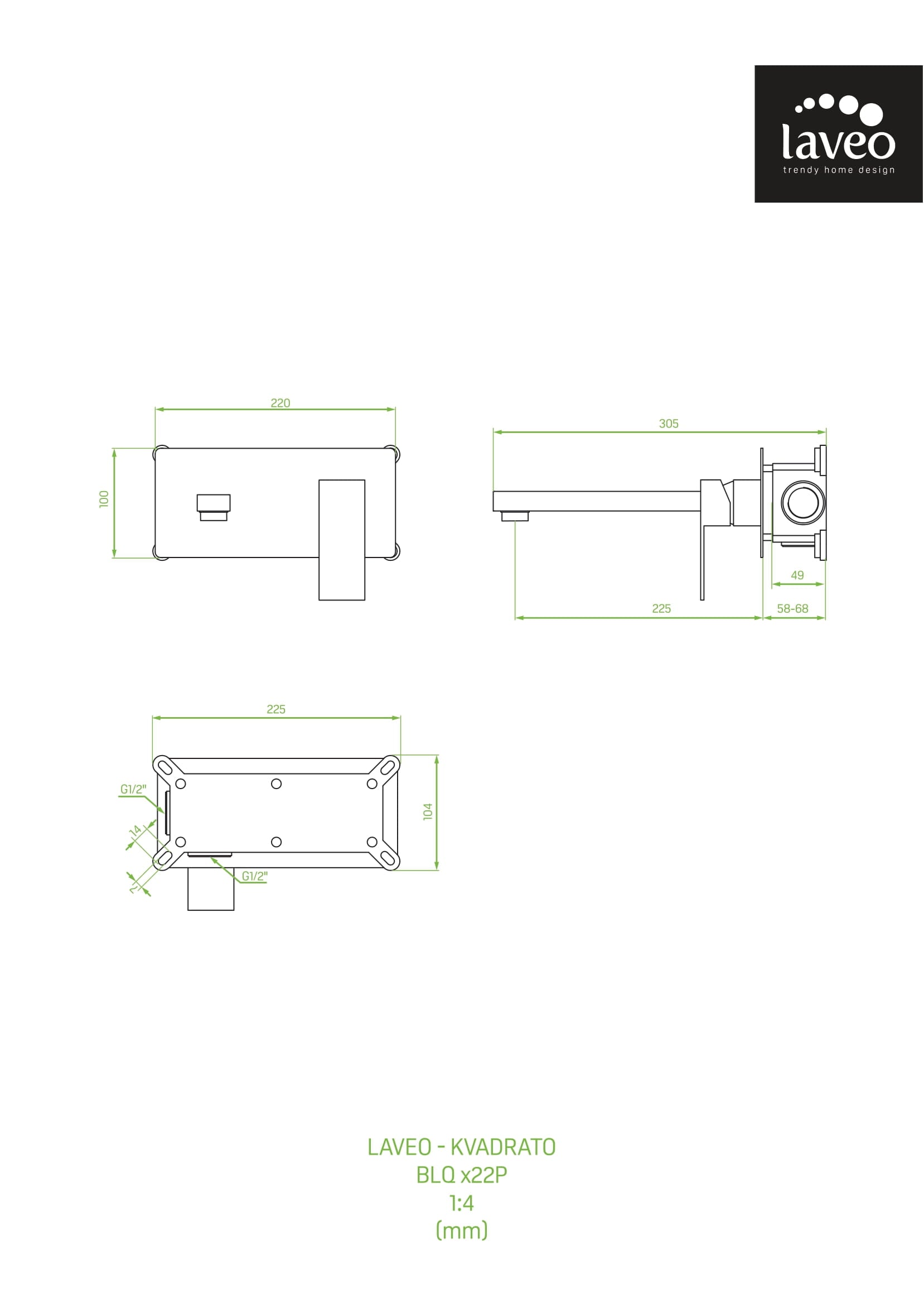 Bateria umywalkowa podtynkowa Laveo Kvadrato
