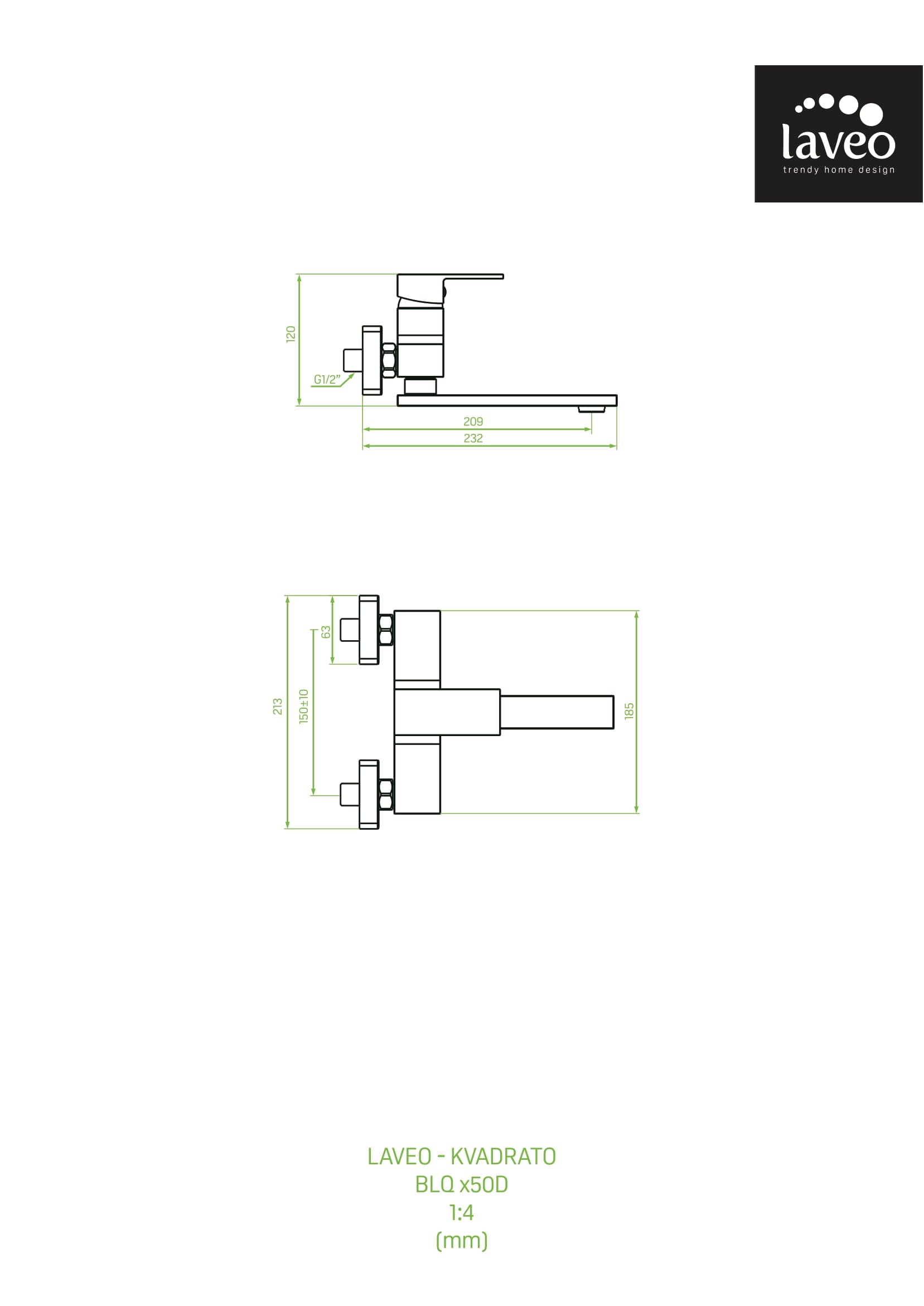 Bateria umywalkowa ścienna Laveo Kvadrato