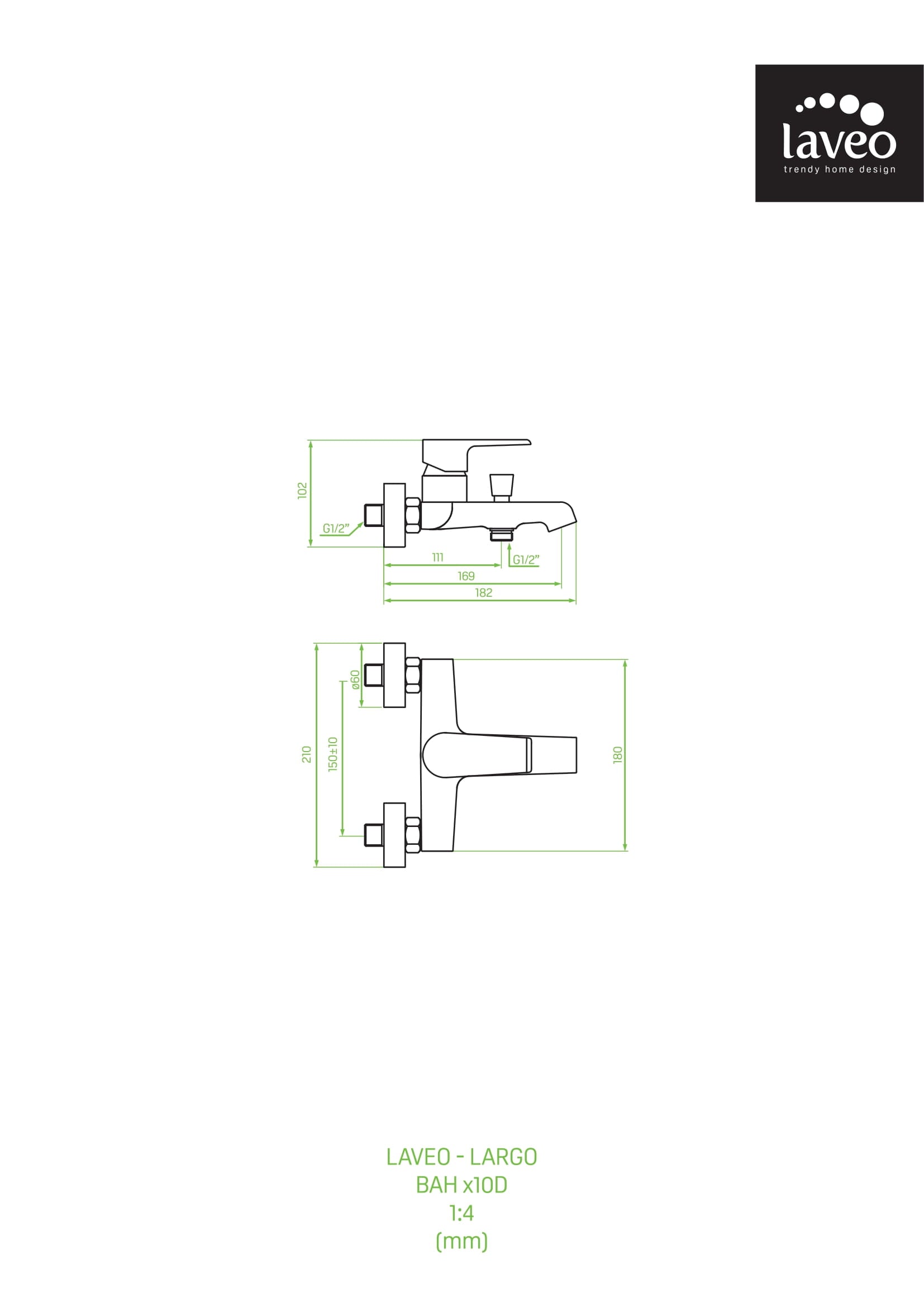 Bateria wannowa ścienna bez zestawu natryskowego Laveo Largo