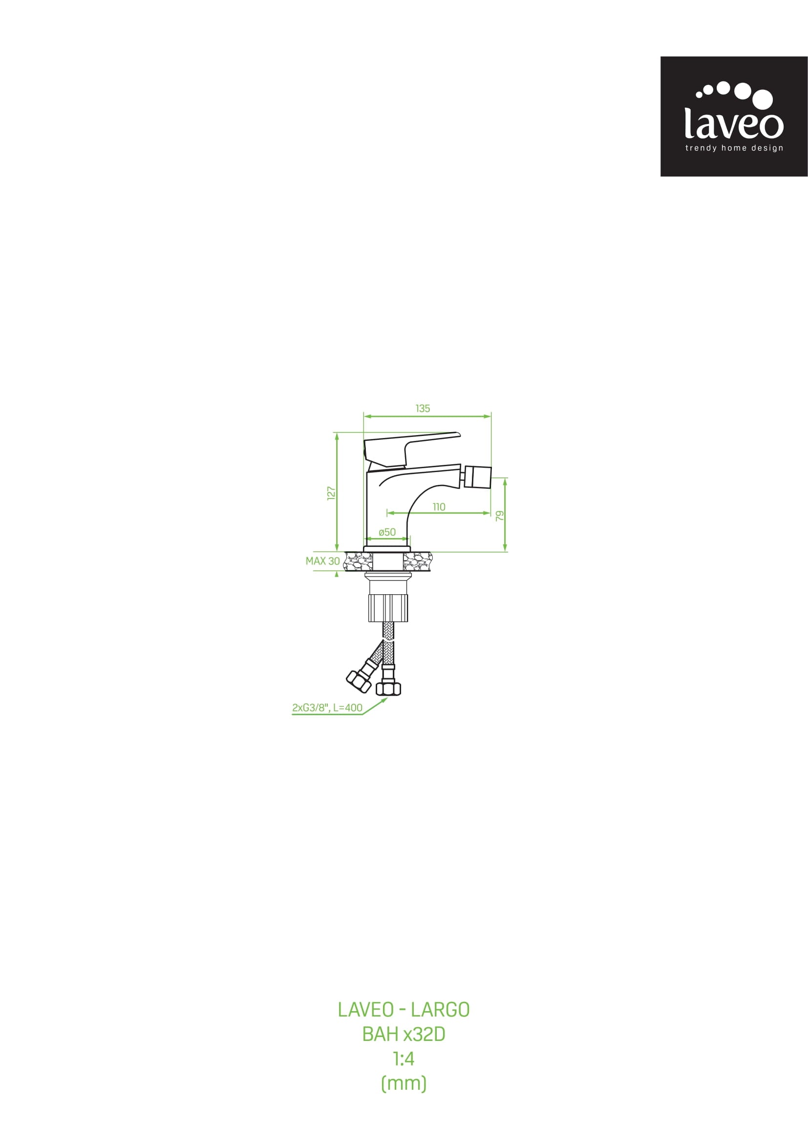 Bateria bidetowa stojąca z korkiem Laveo Largo