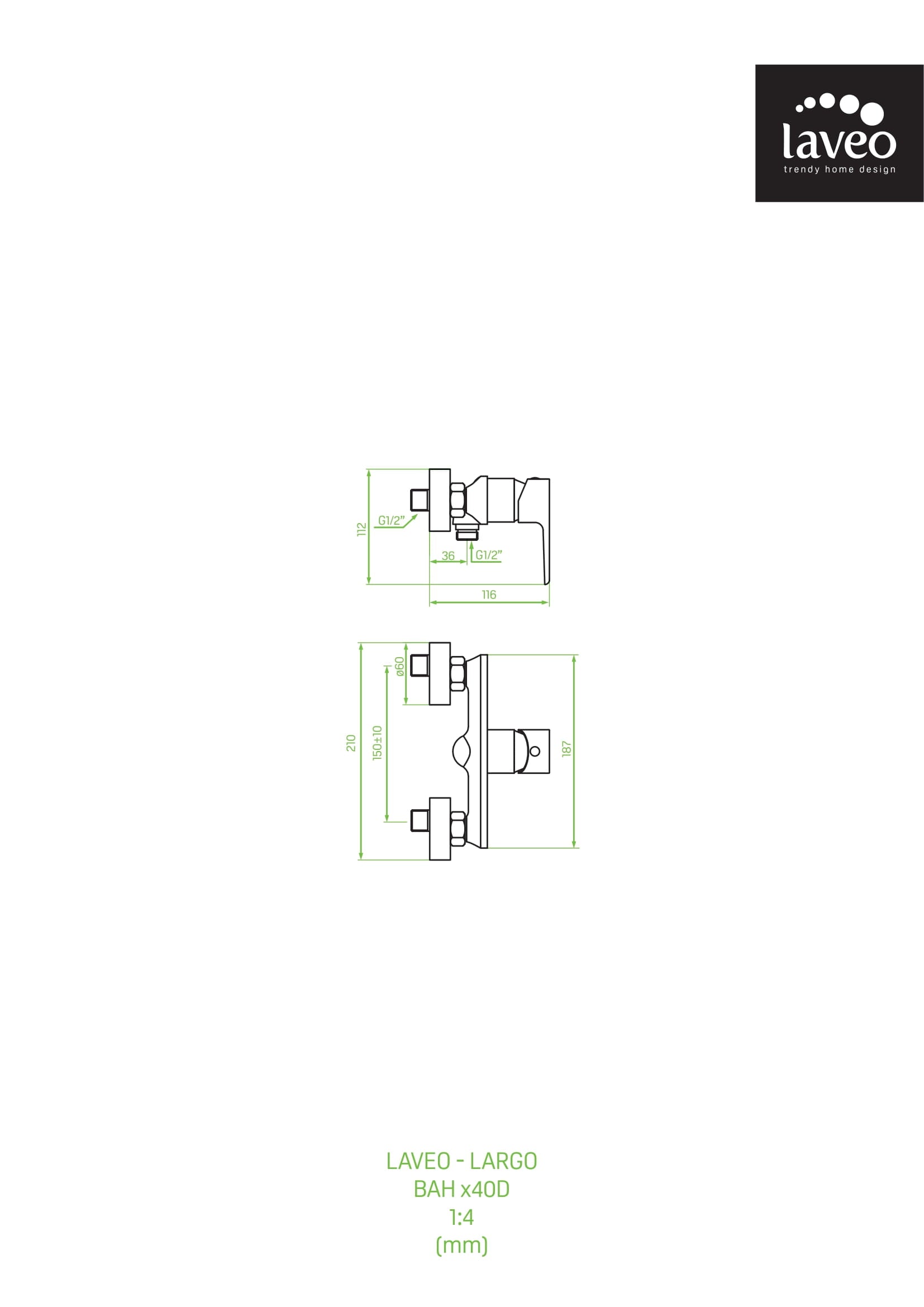 Bateria prysznicowa ścienna bez zestawu prysznicowego Laveo Largo