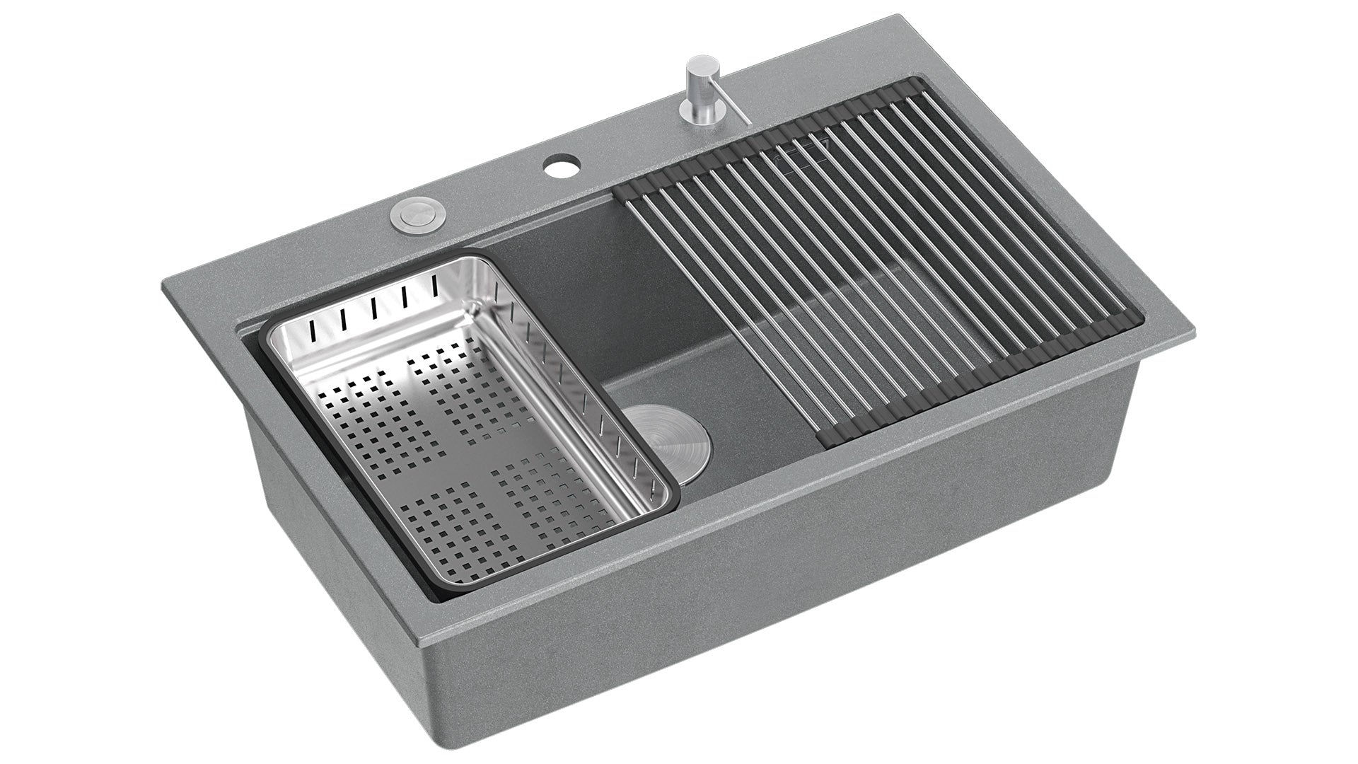 Zestaw zlewozmywak granitowy Quadron MARC szary/silver stone elementy stalowe dodatki