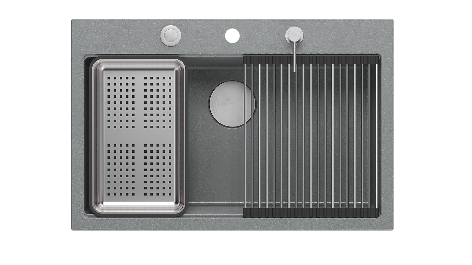 Zestaw zlewozmywak granitowy Quadron MARC szary/silver stone elementy stalowe dodatki