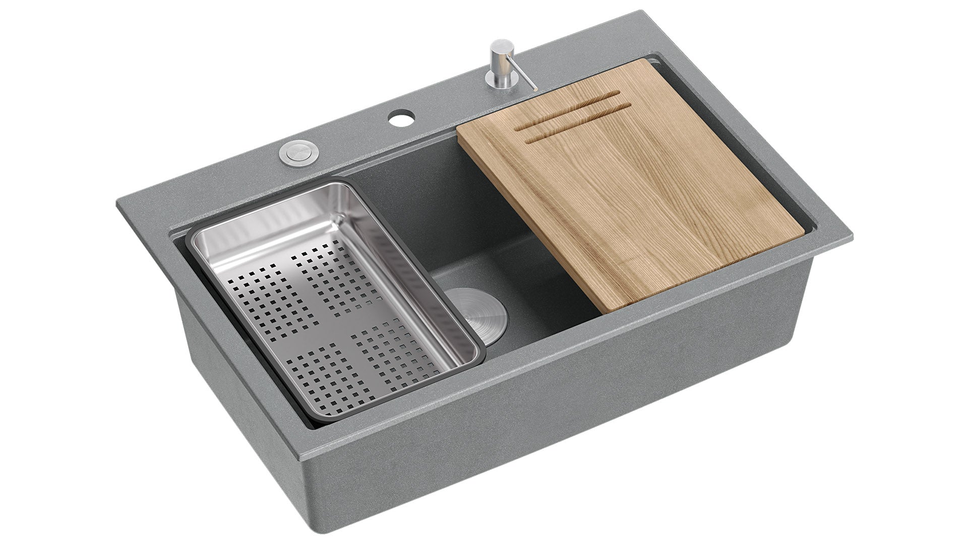 Zestaw zlewozmywak granitowy Quadron MARC szary/silver stone elementy stalowe dodatki