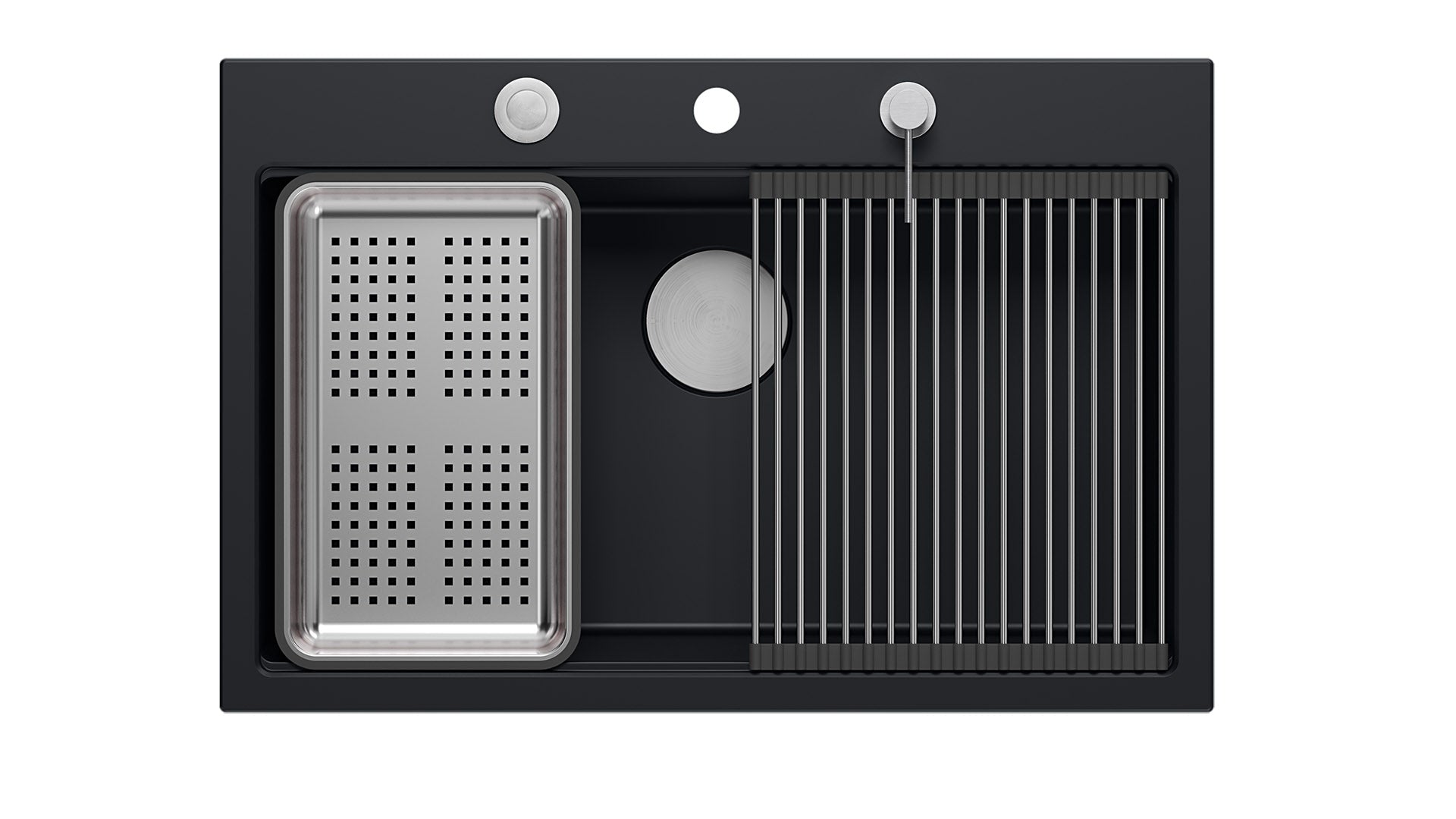 Zestaw zlewozmywak granitowy Quadron MARC czarny/pure carbon elementy stalowe dodatki