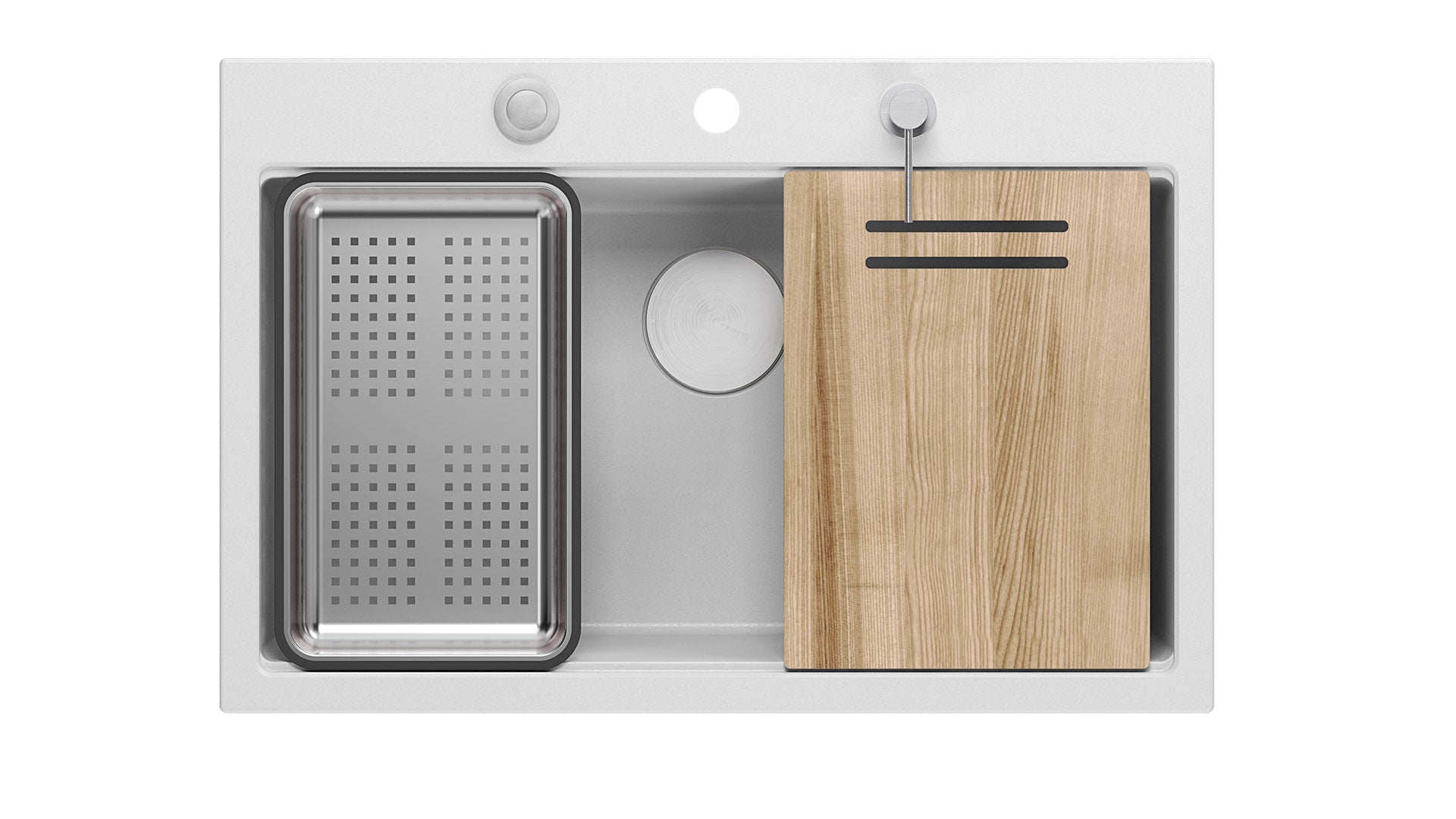 Zestaw zlewozmywak granitowy Quadron MARC biały/snow white elementy stalowe, dodatki