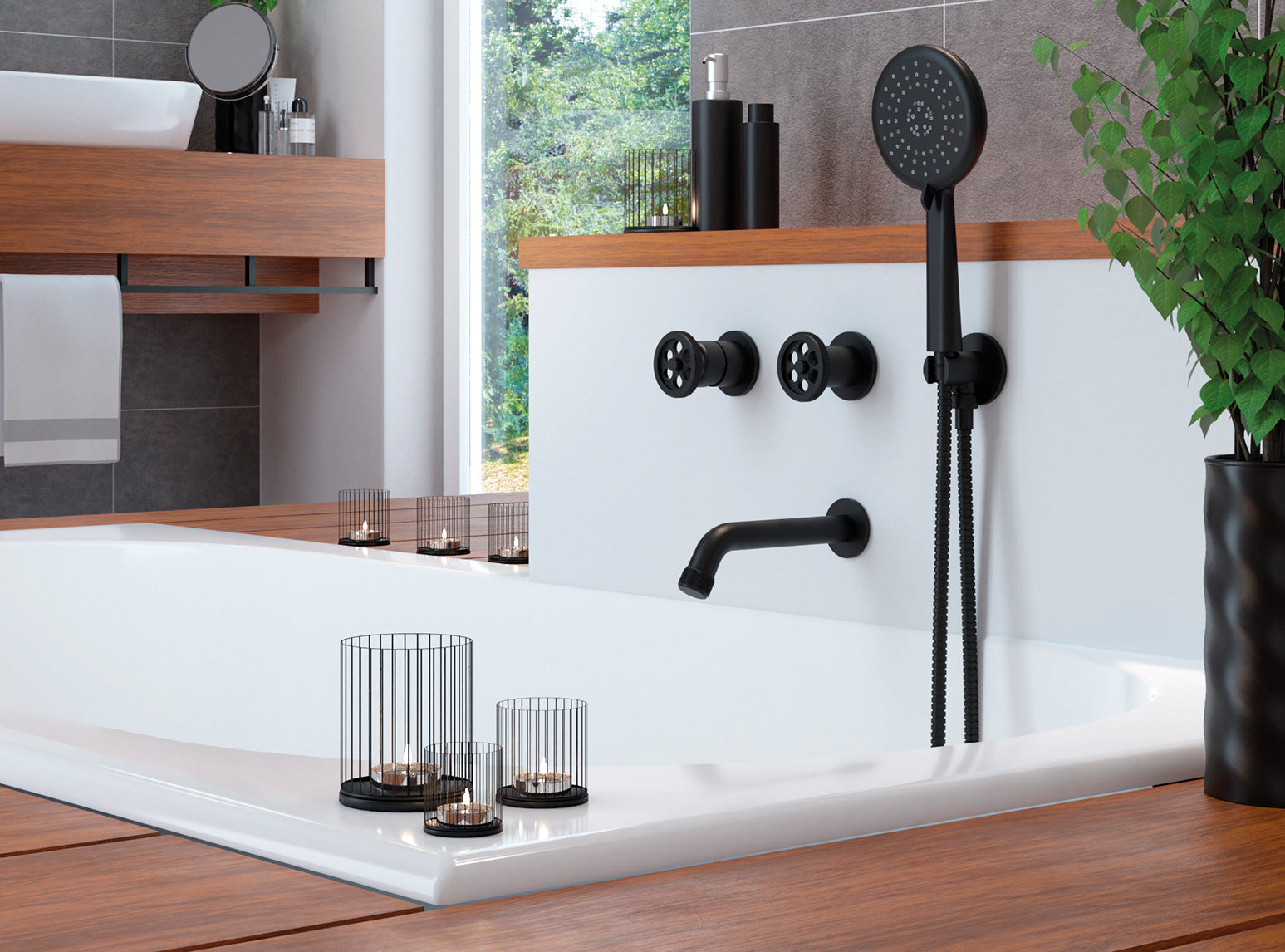 Bateria wannowo-natryskowa podtynkowa z zestawem natryskowym Laveo Muro