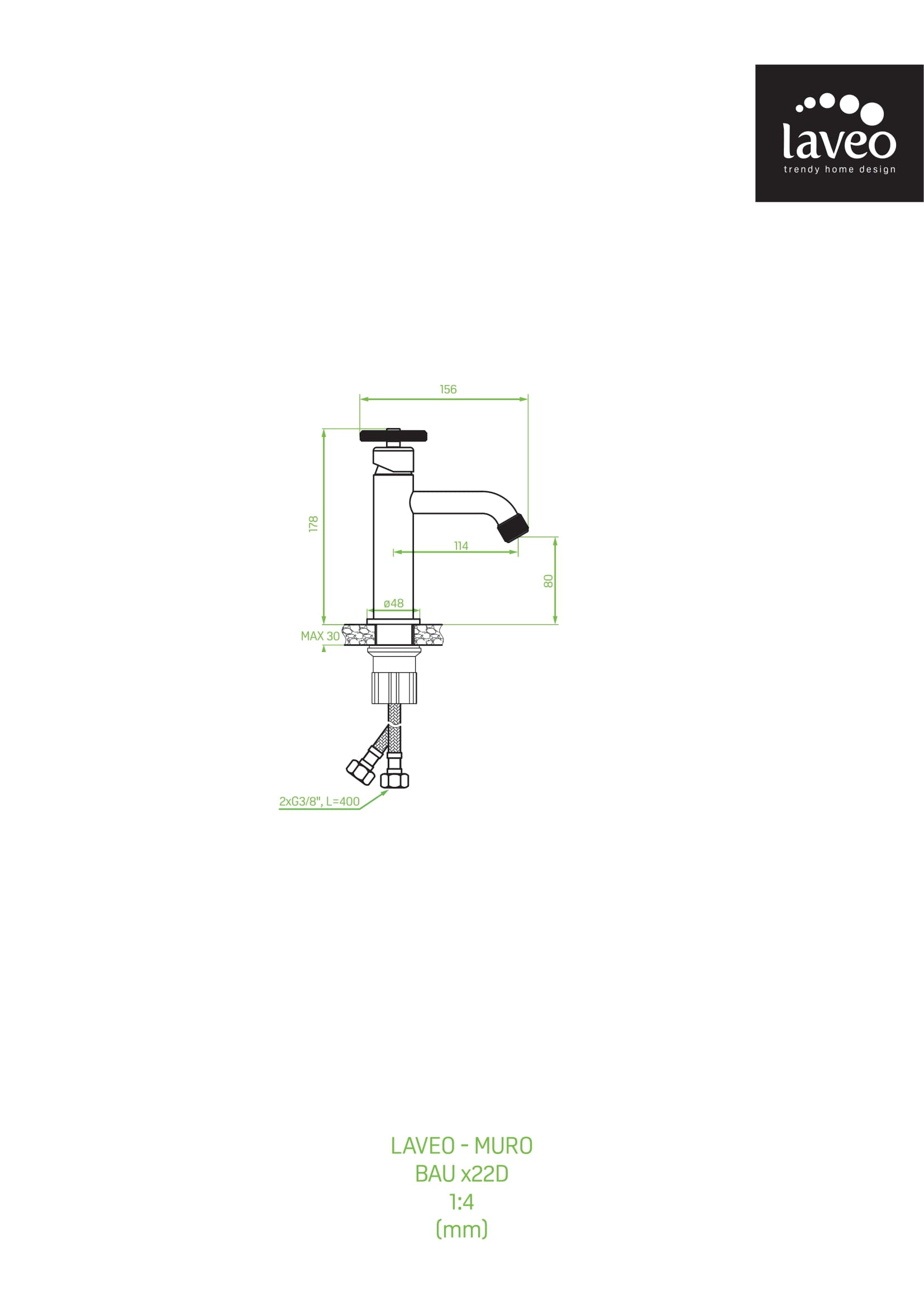 Bateria umywalkowa stojąca z korkiem Laveo Muro