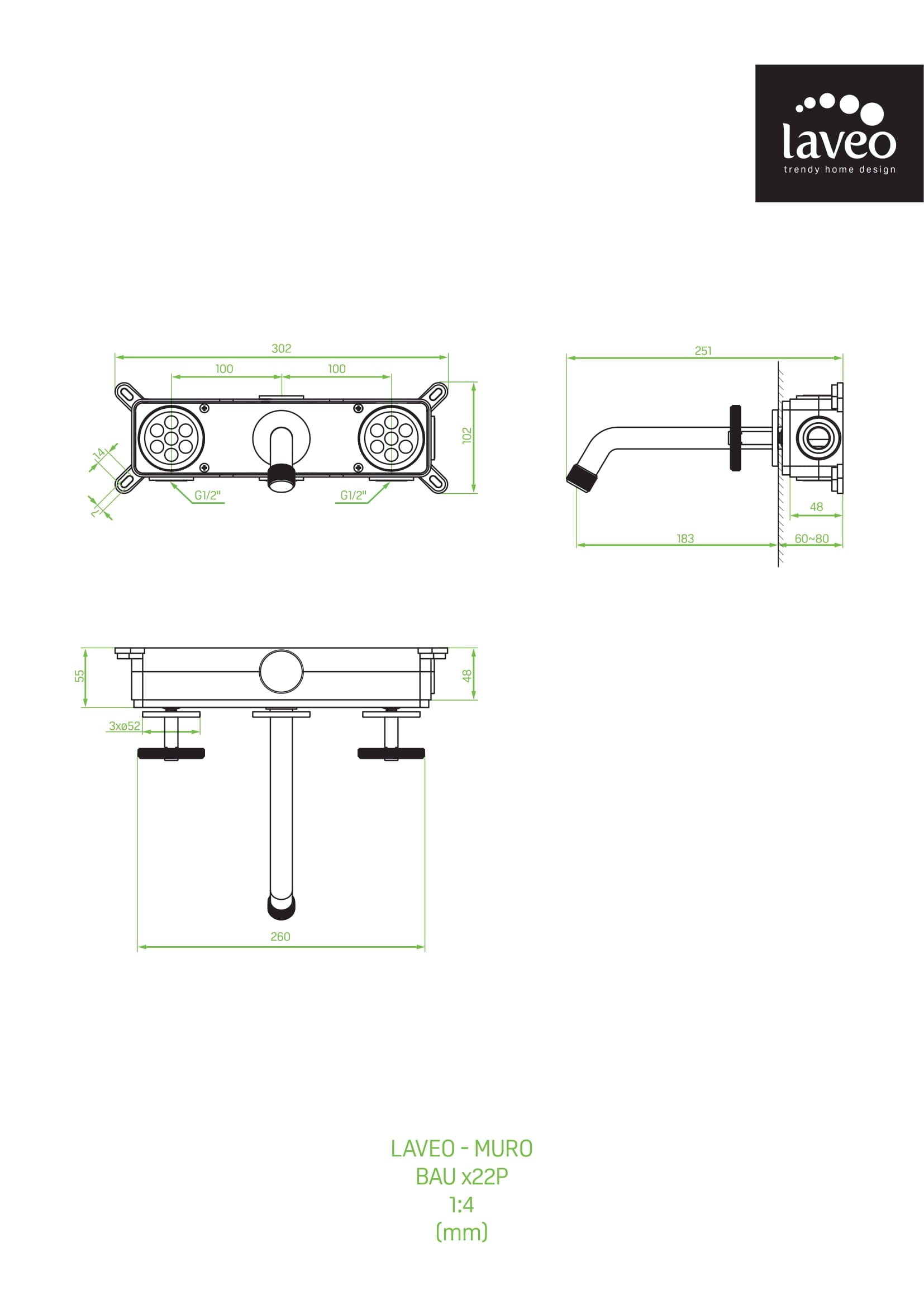 Bateria umywalkowa podtynkowa z korkiem Laveo Muro
