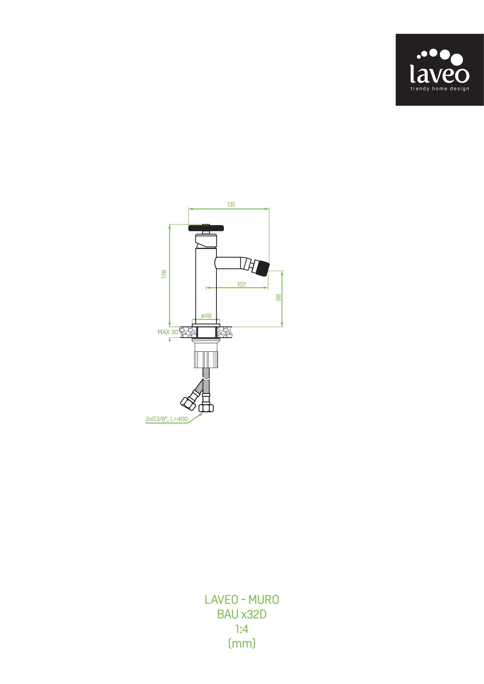 Bateria bidetowa stojąca z korkiem Laveo Muro