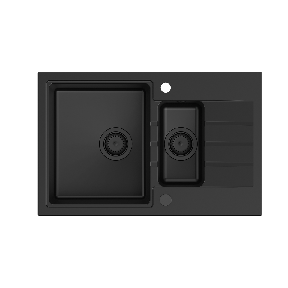 Zlewozmywak granitowy czarny mat Quadron PETER 156 GraniteQ z czarnym syfonem pure carbon