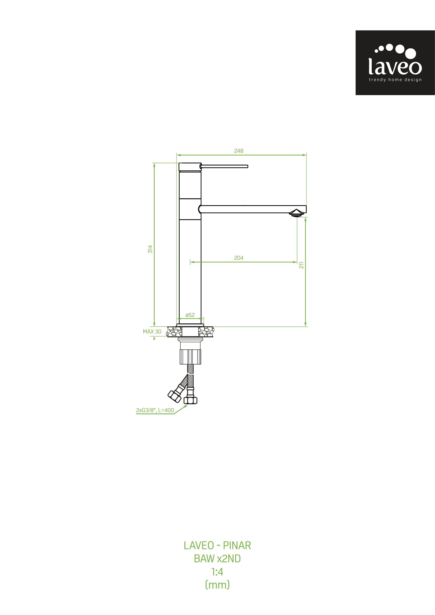 Bateria umywalkowa stojąca nablatowa Laveo Pinar