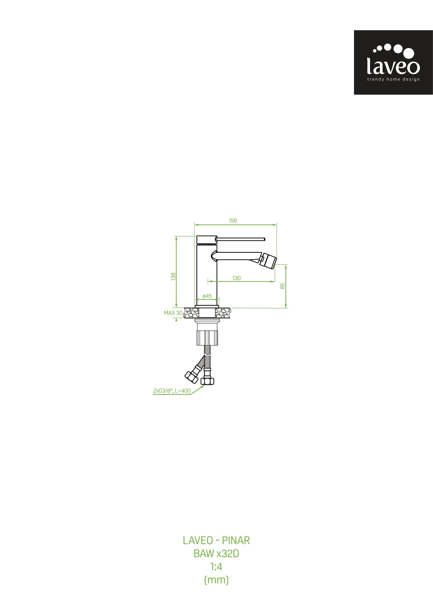 Bateria bidetowa stojąca z korkiem Laveo Pinar