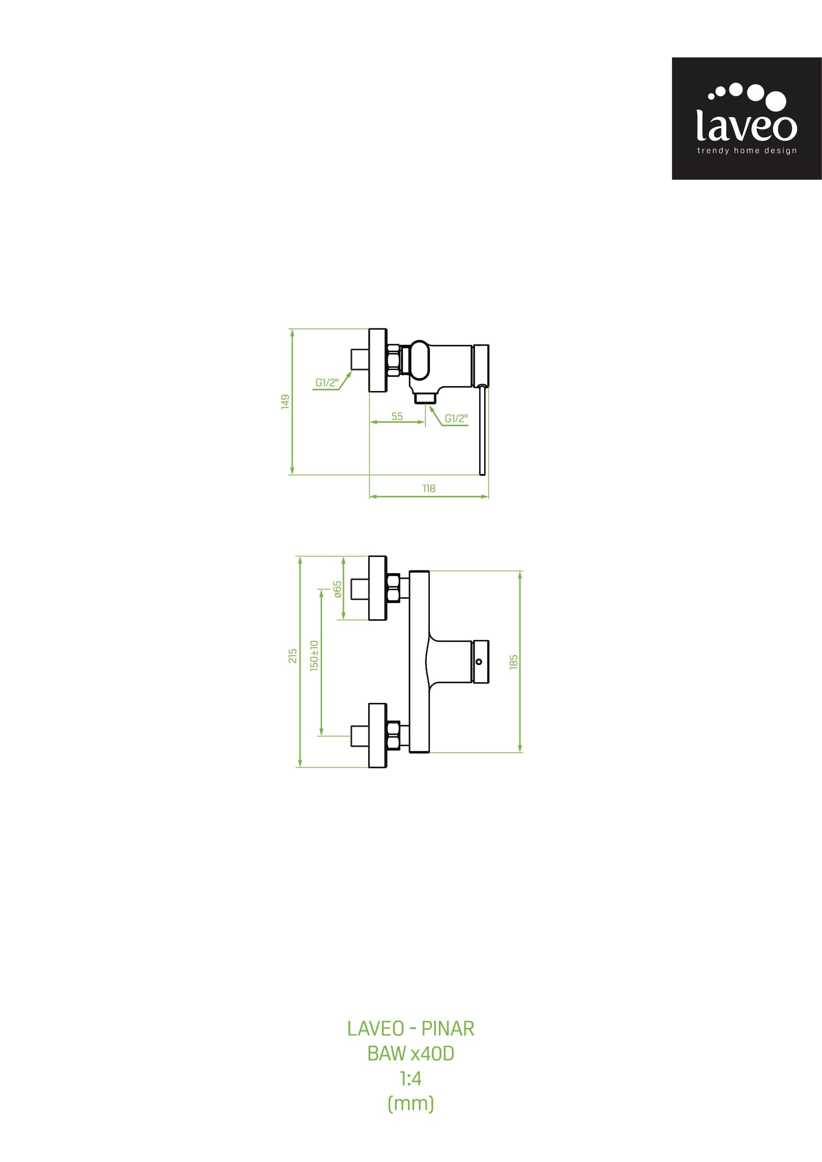 Bateria prysznicowa ścienna bez zestawu prysznicowego Laveo Pinar