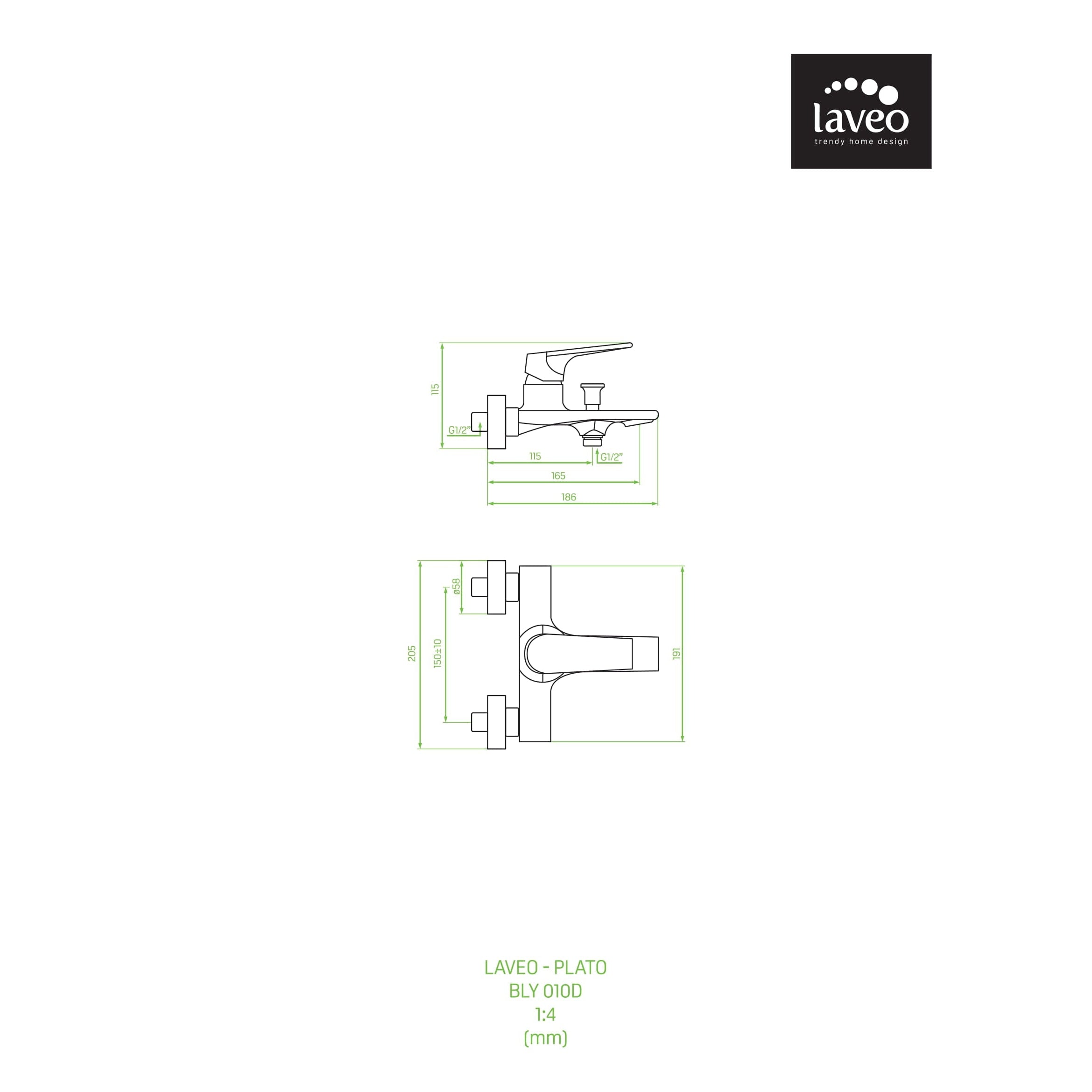 Bateria wannowa ścienna bez zestawu natryskowego Laveo Plato chrom