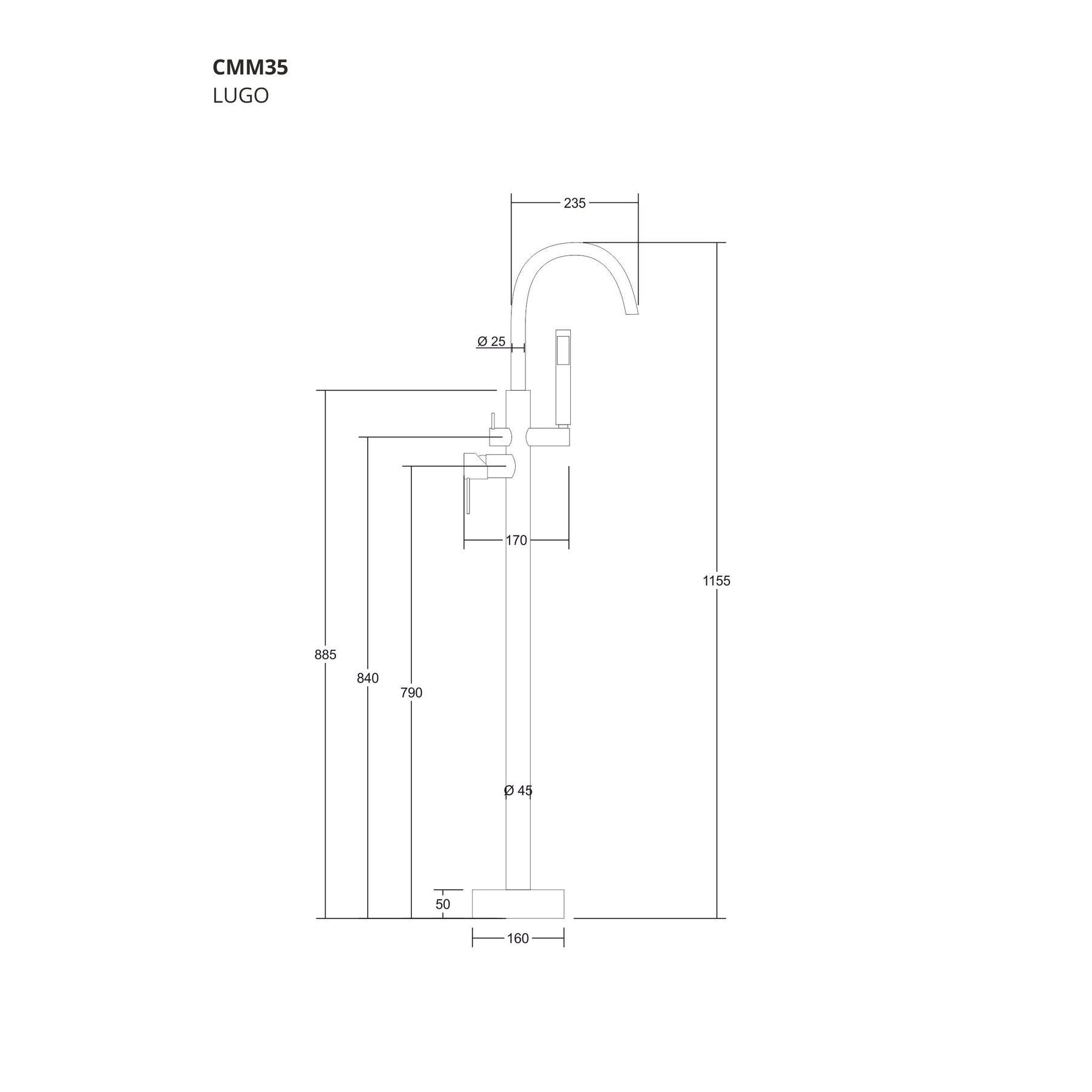 Bateria wannowa wolnostojąca Corsan CMM35 Lugo